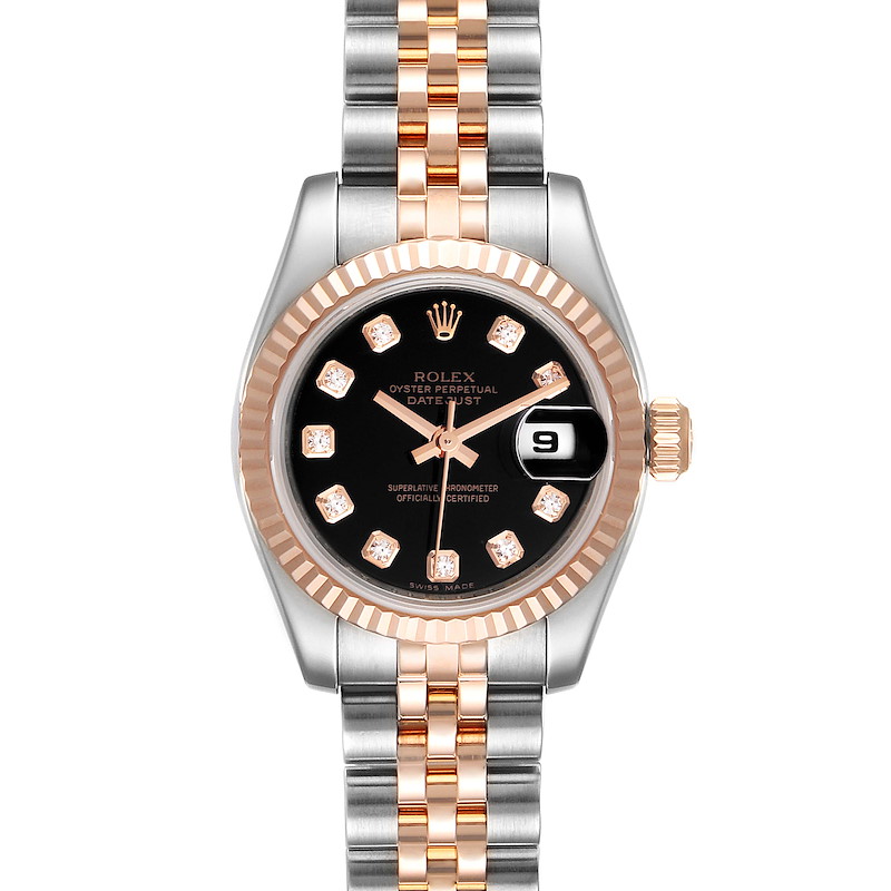 Rolex Datejust Steel Everose Gold Black Dial Ladies Watch 179171 SwissWatchExpo