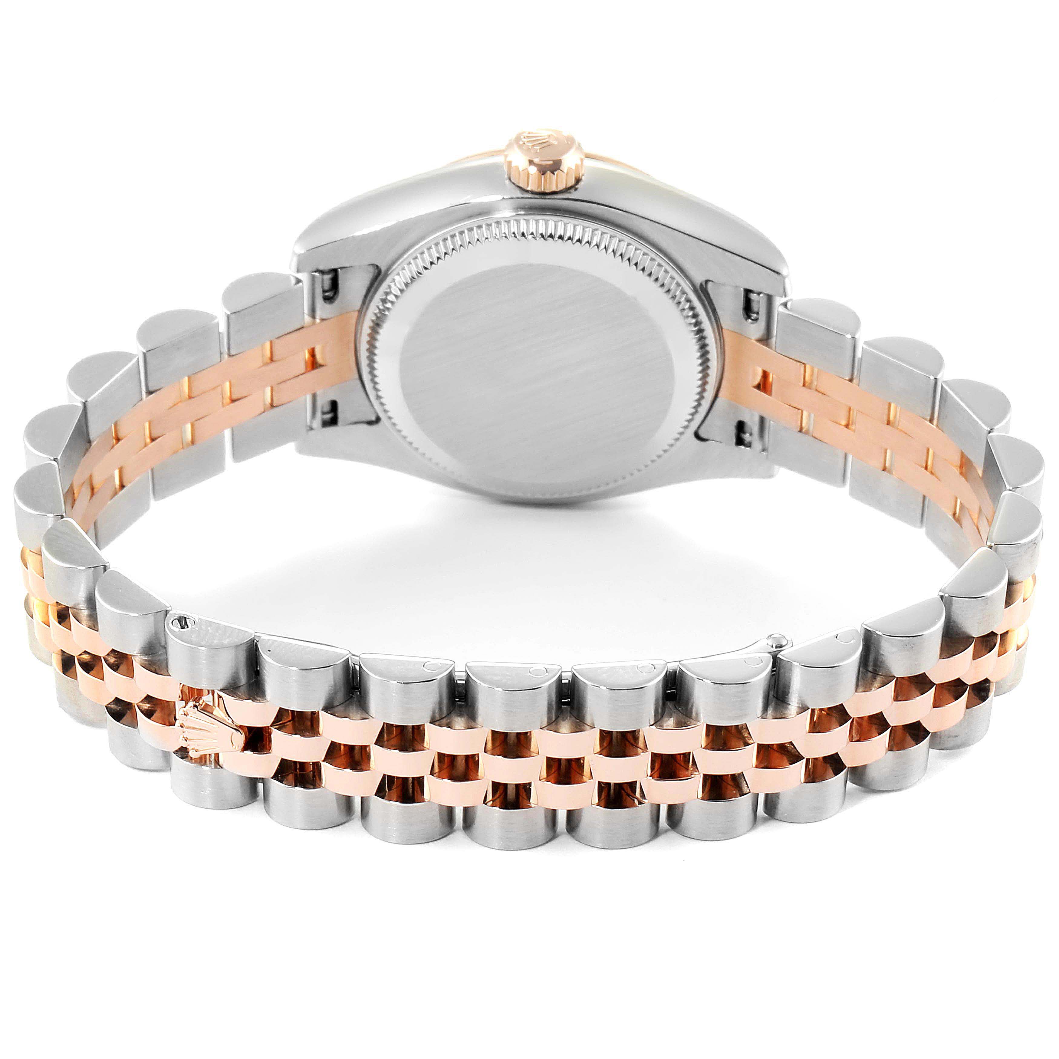 The image shows the back view of a Rolex Datejust 179171 Women's Steel and Gold (two tone) Black Dial 179171 Women's Steel and Gold (two tone) Black Dial watch, highlighting its case and two-tone bracelet.