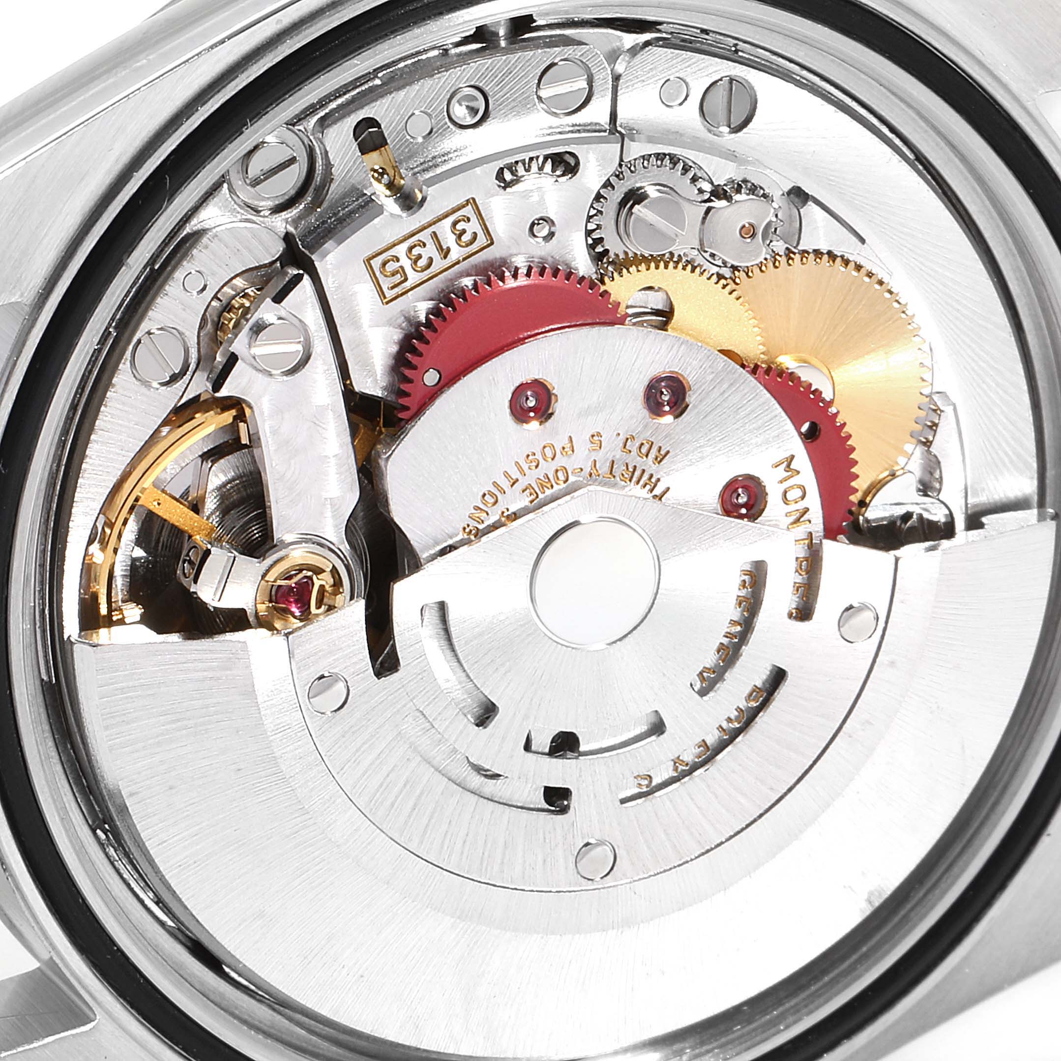 This image shows a close-up view of the internal mechanism of a Rolex Datejust 16234 Men's Stainless Steel Blue Dial 16234 Men's Stainless Steel Blue Dial watch.