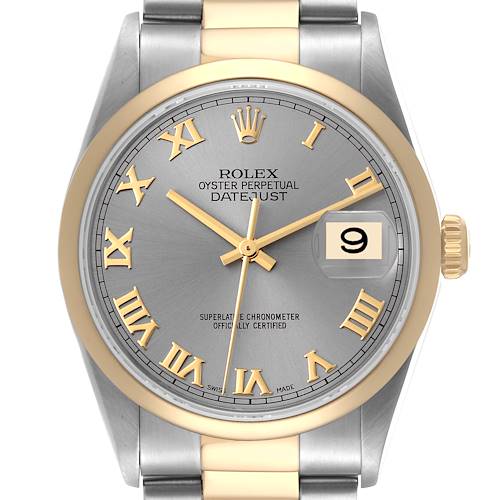 Photo of Rolex Datejust Steel Yellow Gold Slate Dial Mens Watch 16203 Box Card