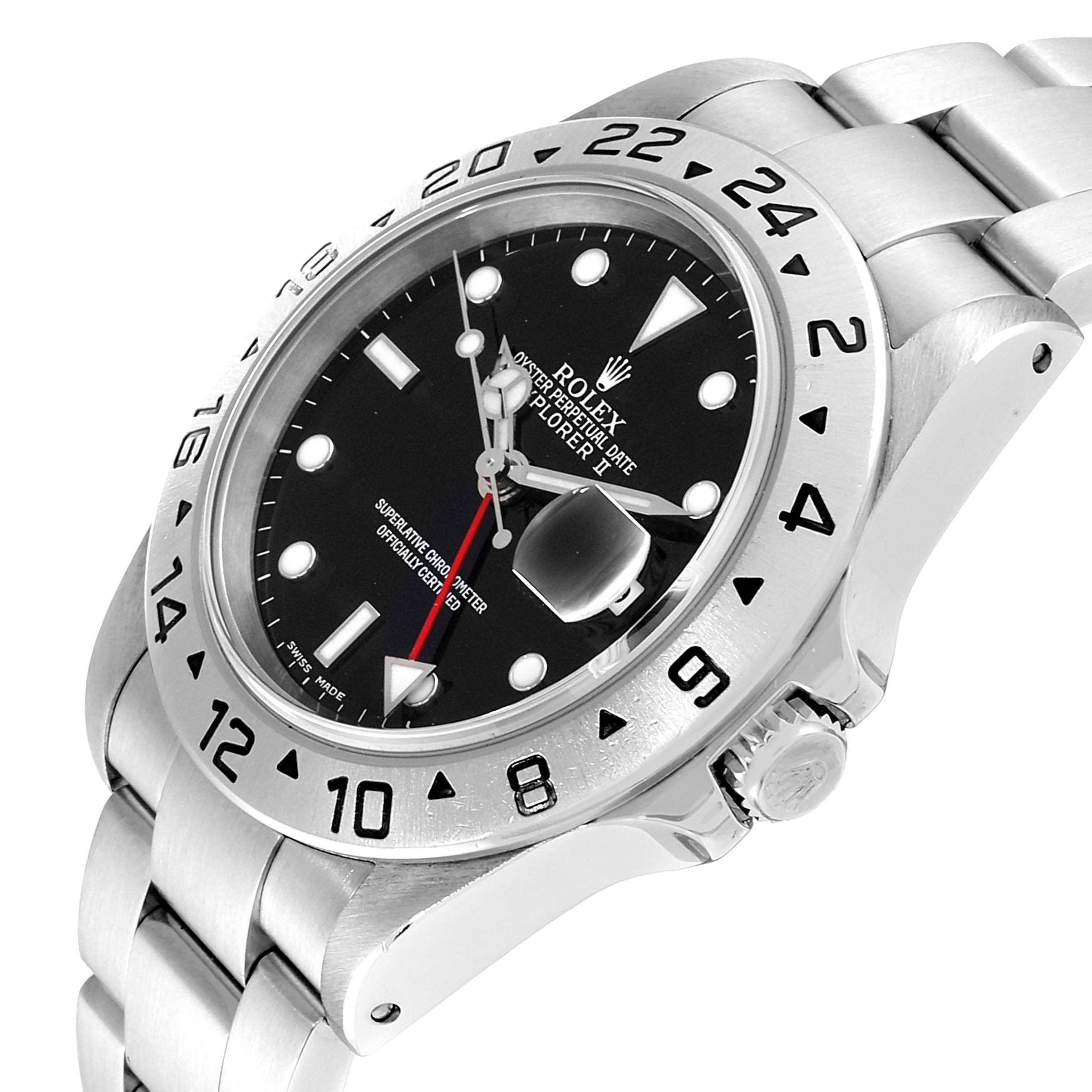 This image shows a Rolex Explorer 16570 Men
s Stainless Steel Black Dial 16570 Men
s Stainless Steel Black Dial watch from an angled view, highlighting the face, bezel, crown, and part of the bracelet.