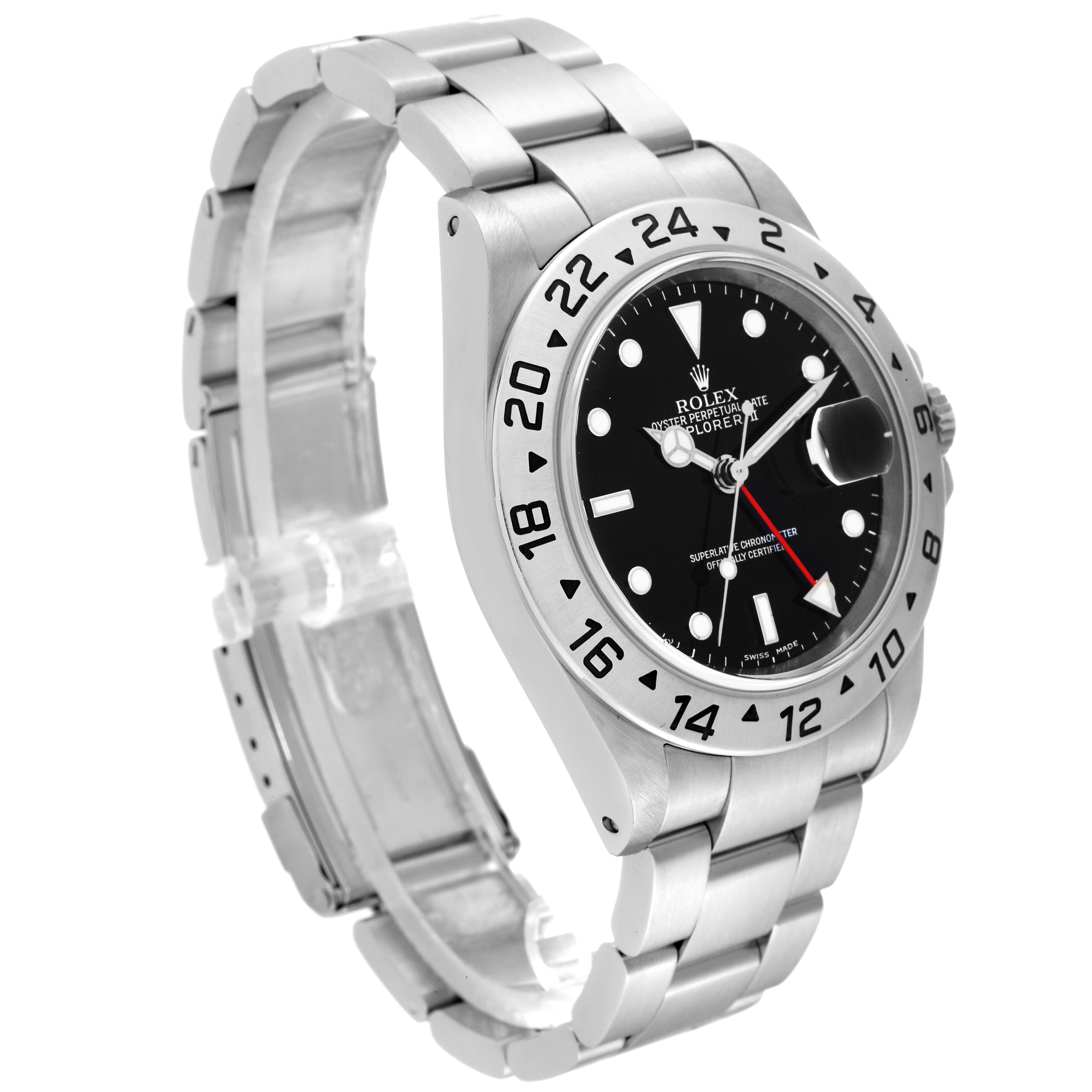 The image shows a Rolex Explorer 16570 Men's Stainless Steel Black Dial 16570 Men's Stainless Steel Black Dial watch at a slight angle, displaying its dial, bezel, and stainless steel bracelet.