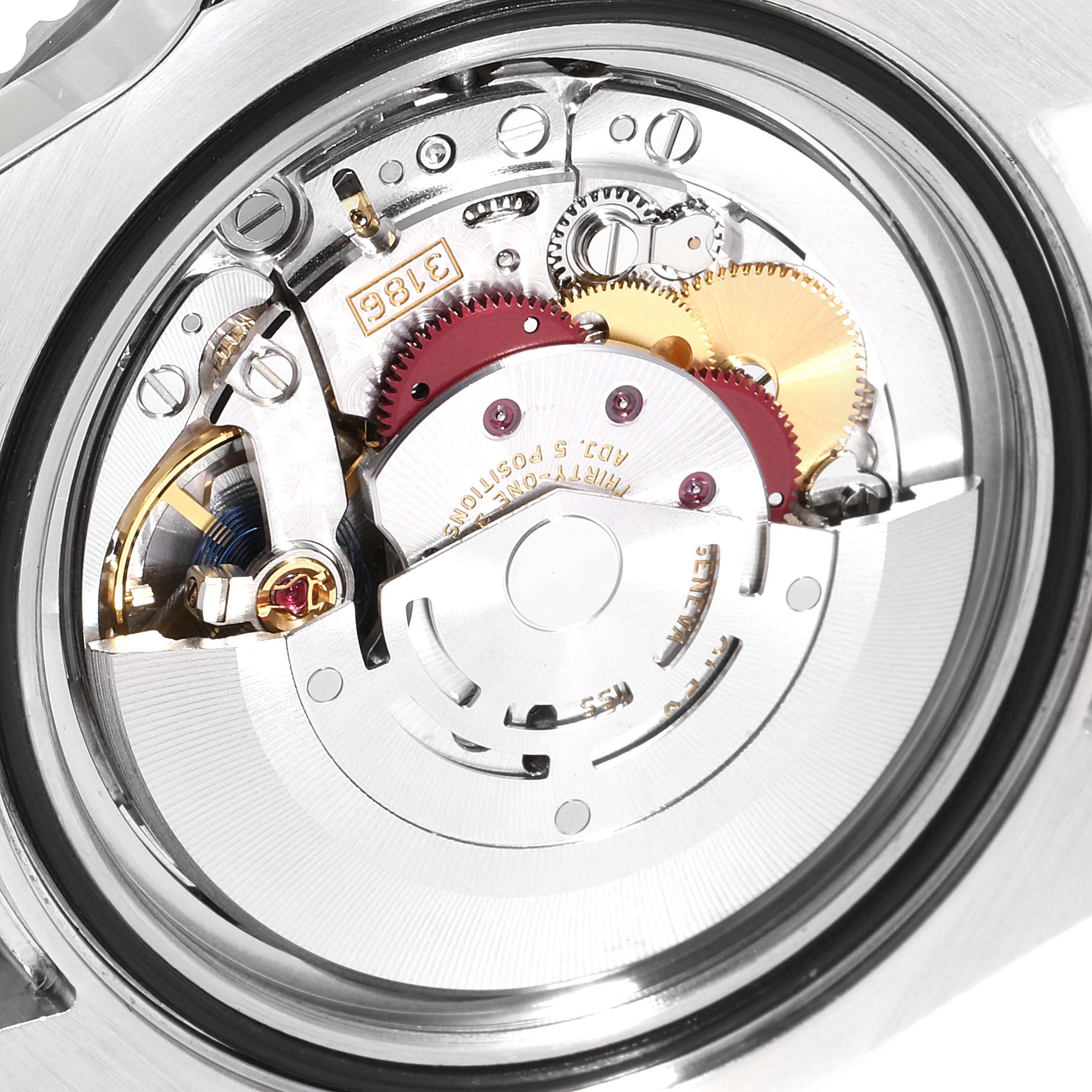 The image shows the internal mechanism of a Rolex GMT-Master 116710 Men
s Stainless Steel Black Dial 116710 Men
s Stainless Steel Black Dial watch viewed from the back.