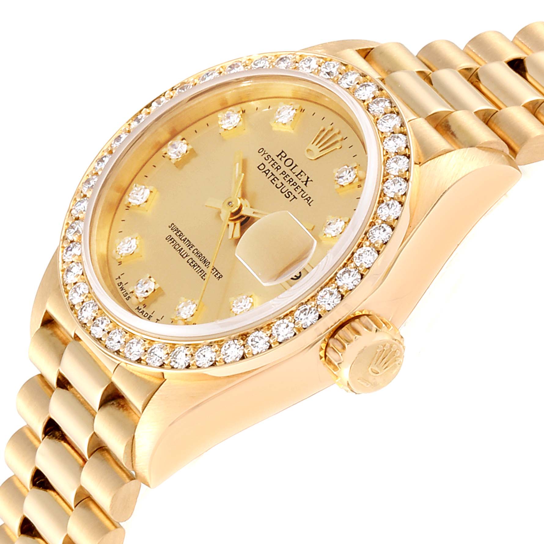 Rolex President Datejust 26mm Yellow Gold Diamond Ladies Watch 69138 ...