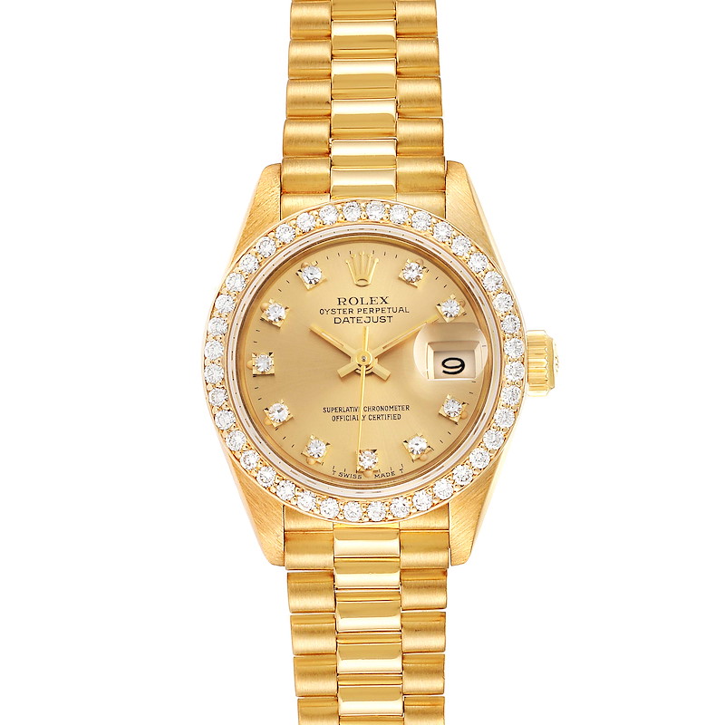 Rolex President Datejust 26mm Yellow Gold Diamond Ladies Watch 69138 SwissWatchExpo