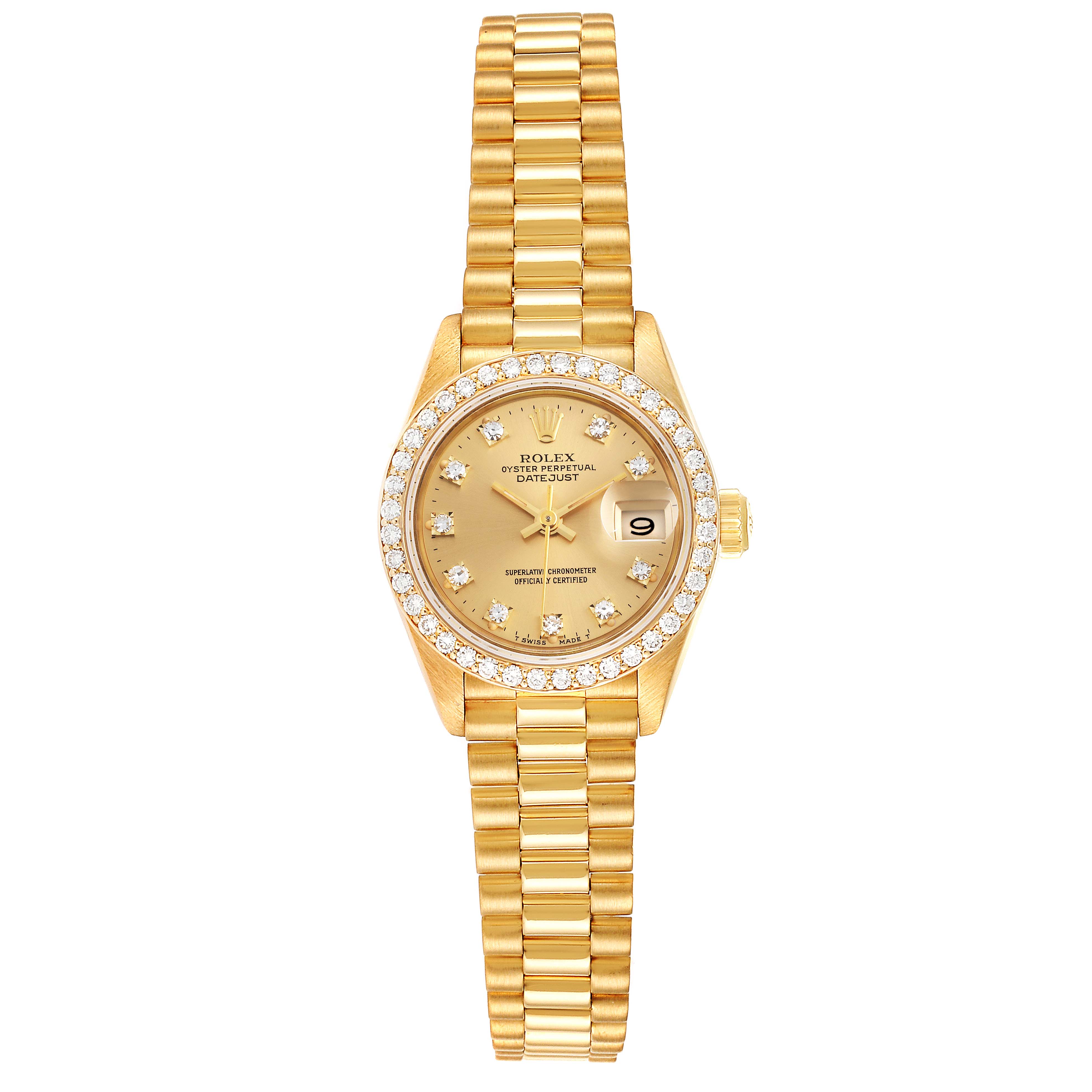 Rolex President Datejust 26mm Yellow Gold Diamond Ladies Watch 69138 ...