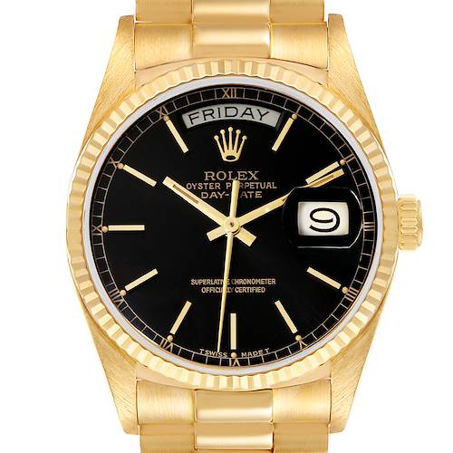 Photo of Rolex President Day Date Yellow Gold Black Dial Mens Watch 18038