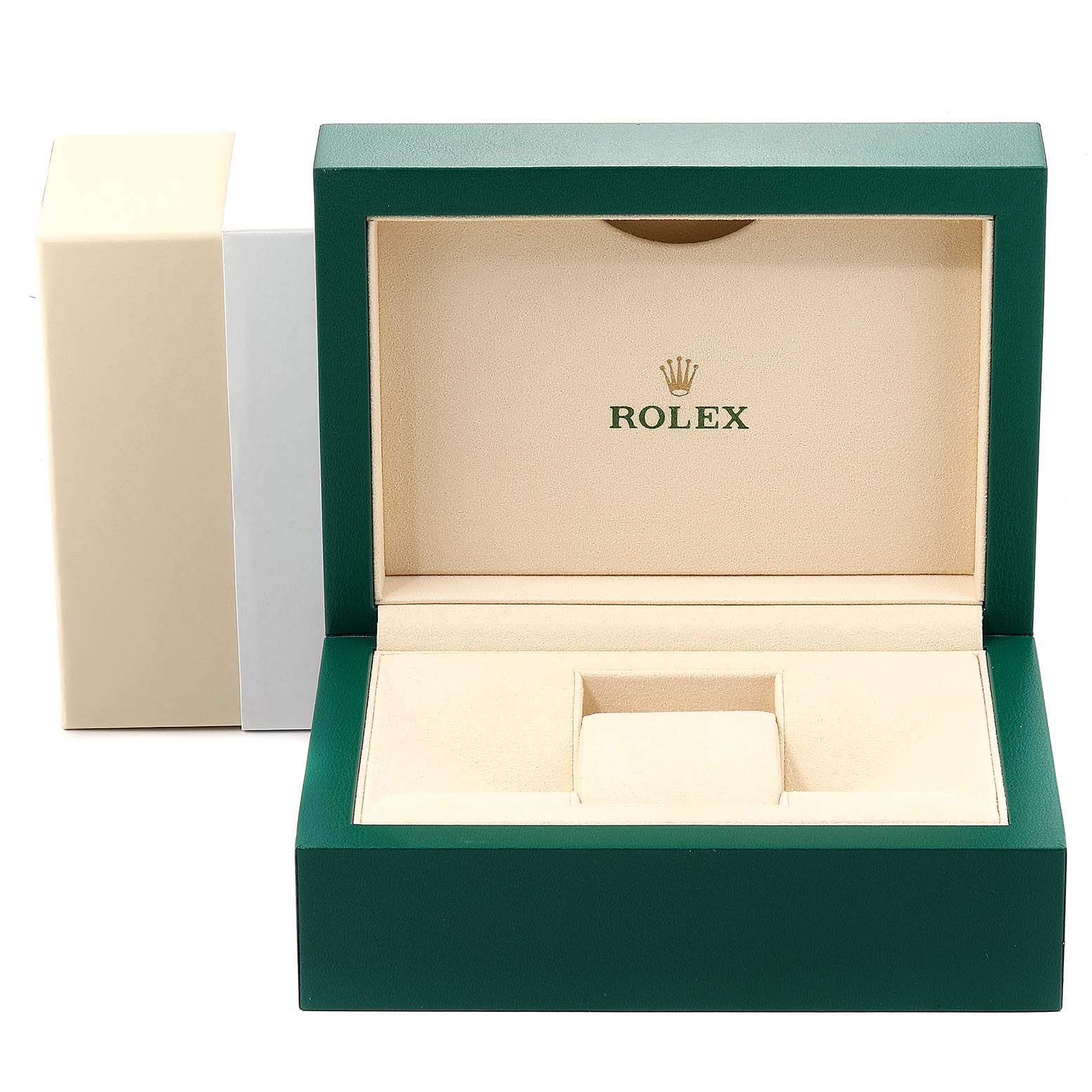 This is the open packaging box for a Rolex Submariner 14060 Men's Stainless Steel Black Dial 14060 Men's Stainless Steel Black Dial watch, showcasing the interior and exterior.
