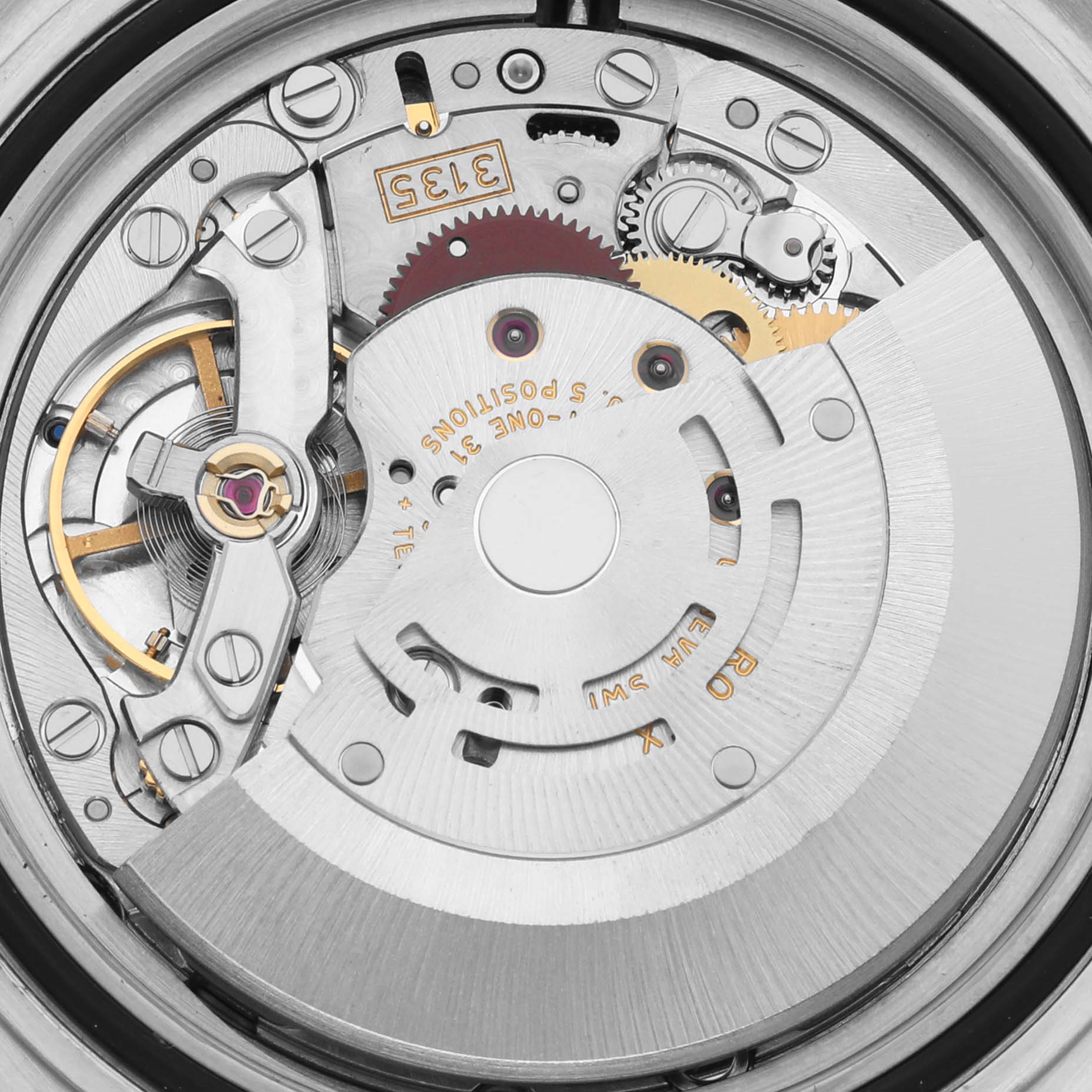 The image shows the inner mechanical movement parts of a Rolex Submariner 16610 Men's Stainless Steel Black Dial 16610 Men's Stainless Steel Black Dial watch with an overhead angle.