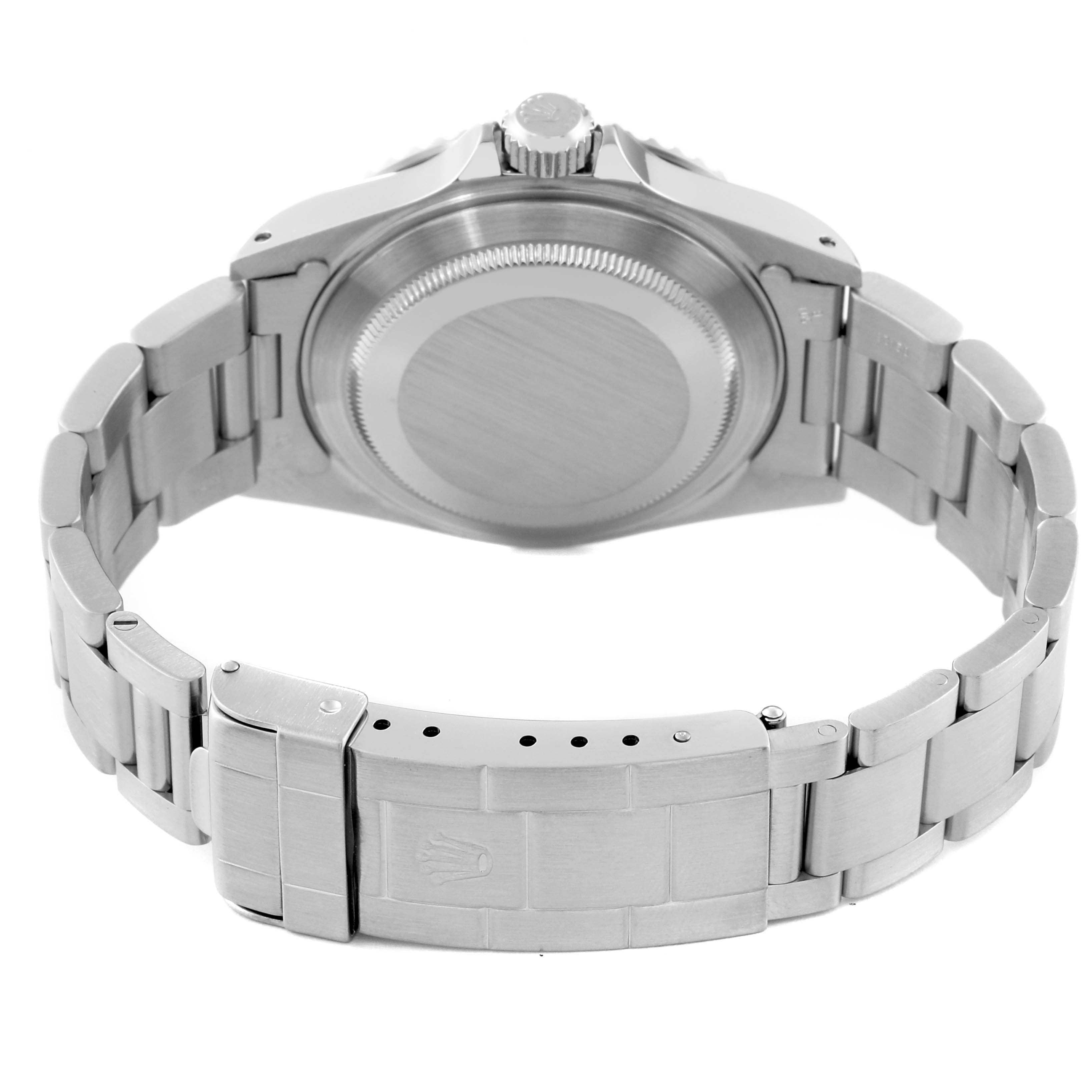 The image shows the back case and bracelet of a Rolex Submariner 14060 Men's Stainless Steel Black Dial 14060 Men's Stainless Steel Black Dial watch.