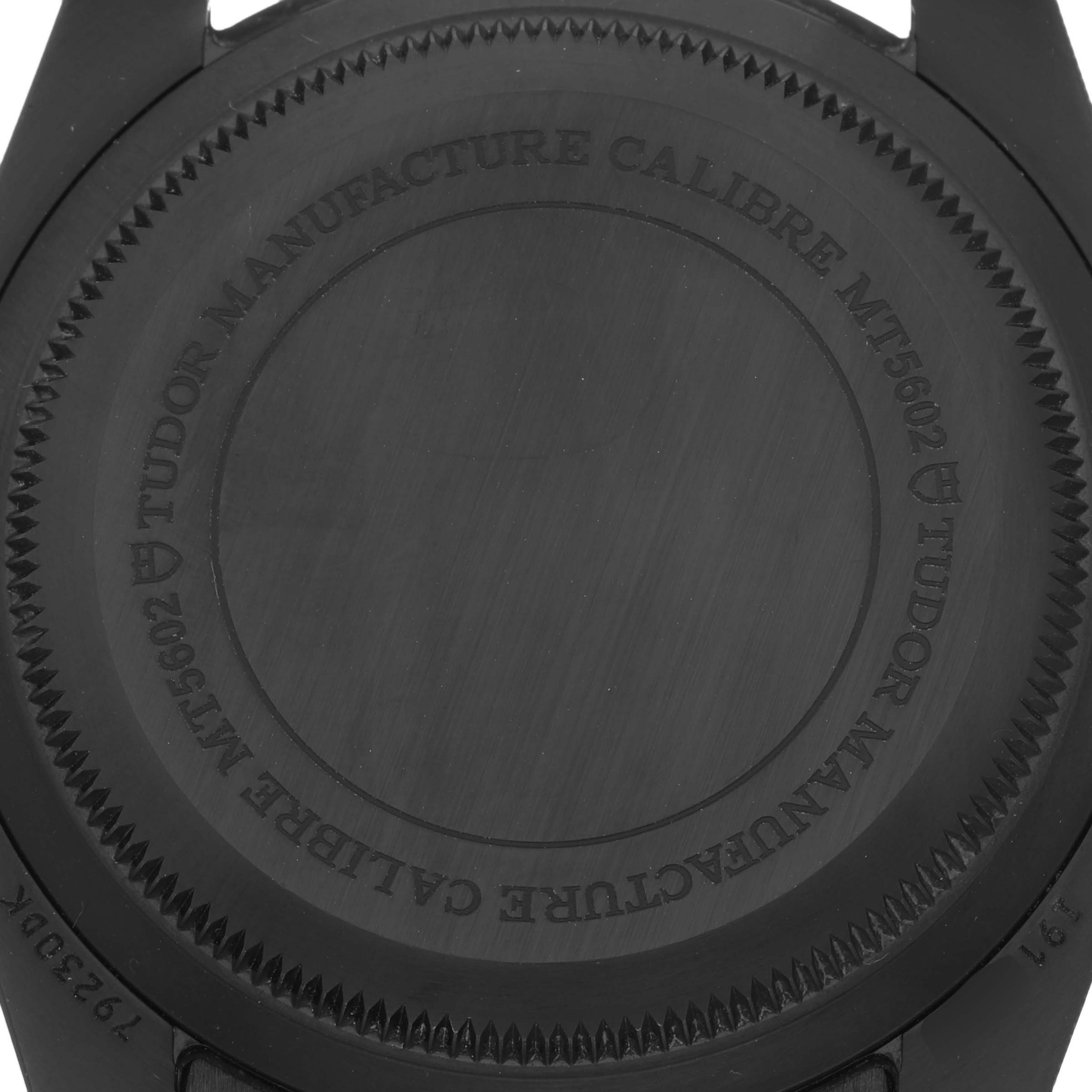 This image shows the back case of the Tudor Heritage Black Bay 79230DK Men's Stainless Steel Black Dial 79230DK Men's Stainless Steel Black Dial watch, focusing on the engraving and details.