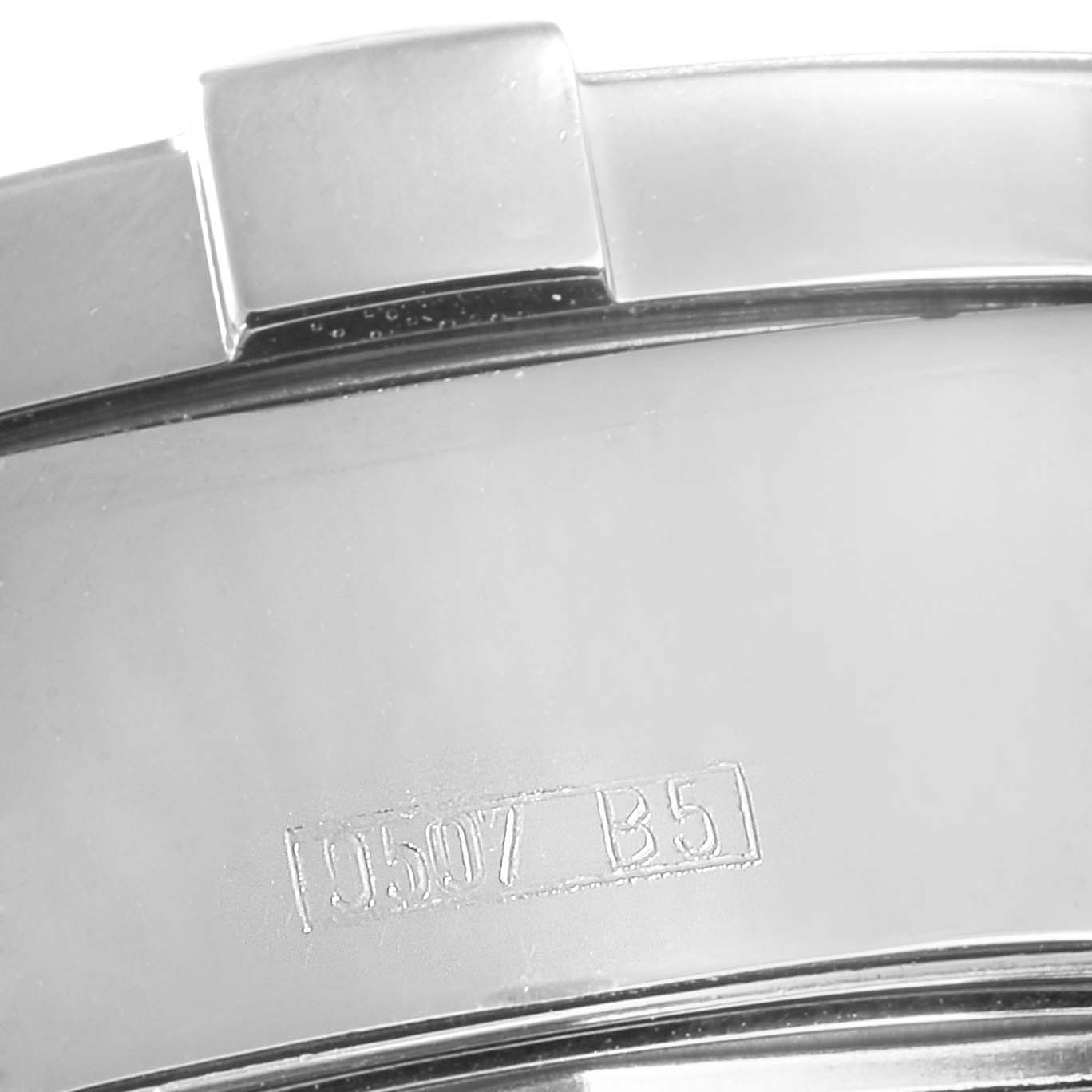 This close-up image shows the engraved model number "B5" on the stainless steel strap or case of the Breitling Superocean A13340 Men's Stainless Steel Blue Dial A13340 Men's Stainless Steel Blue Dial watch.