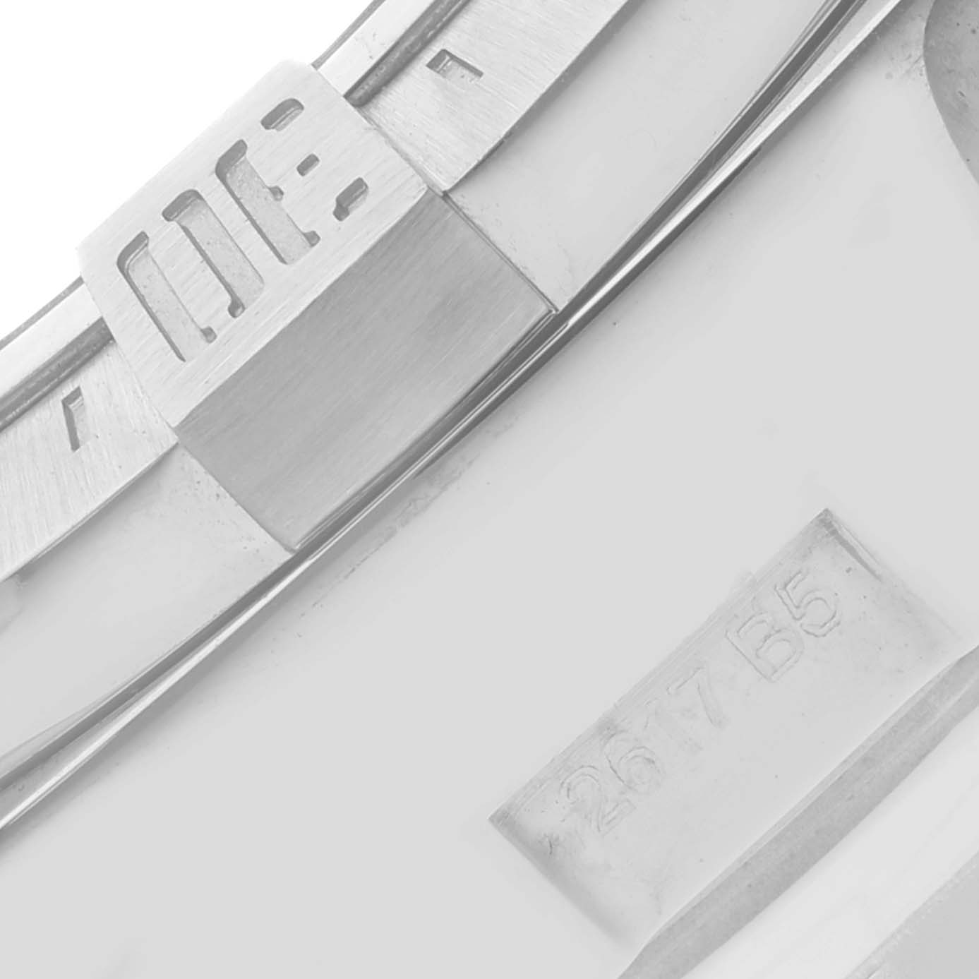 The image shows a close-up of the bezel and a part of the casing for a Breitling Avenger A13381 Men's Stainless Steel Mother of Pearl Dial A13381 Men's Stainless Steel Mother of Pearl Dial model watch.