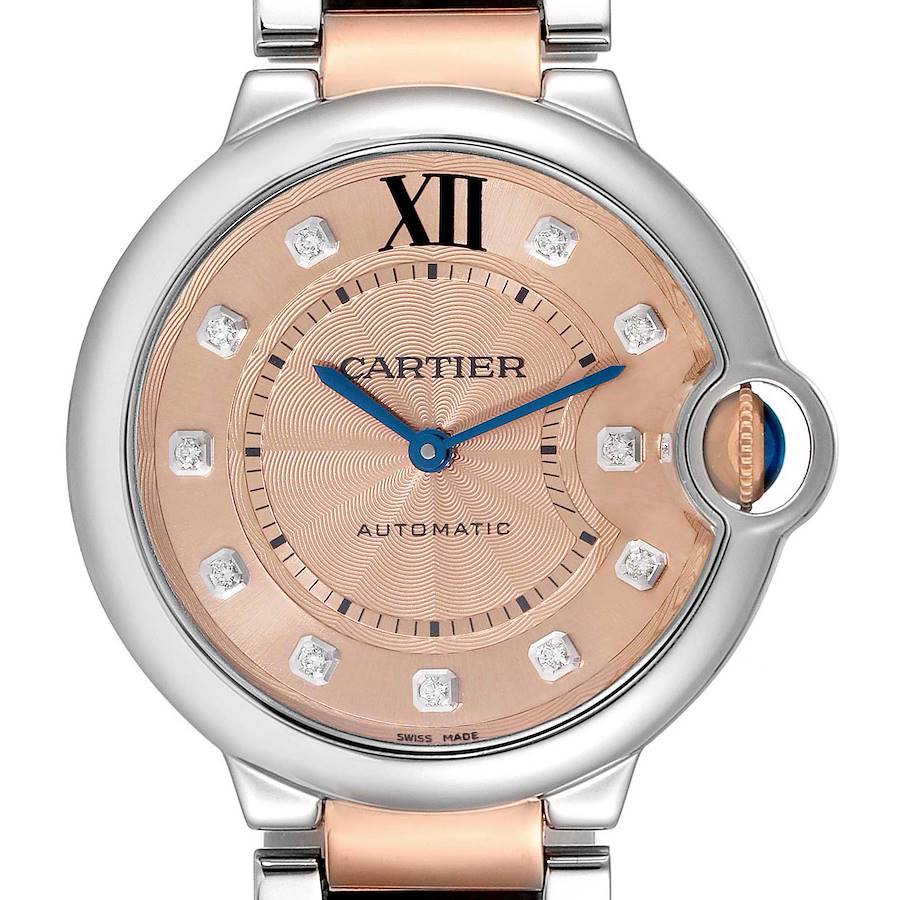 Cartier Ballon Bleu Midsize 36 Steel Rose Gold Diamond Ladies Watch WE902054 SwissWatchExpo