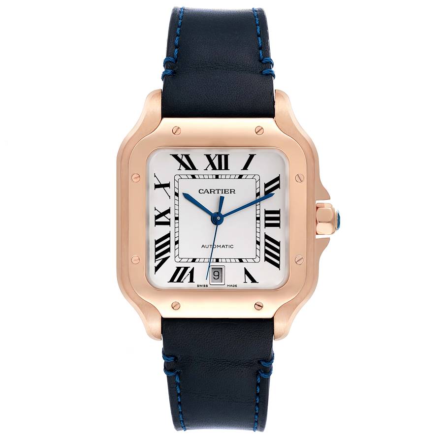 NOT FOR SALE Cartier Santos Large Rose Gold Blue Strap Mens Watch