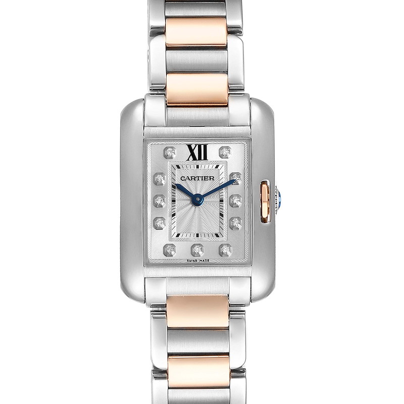 Cartier Tank Anglaise Small Steel 18K Rose Gold Diamond Watch WT100024 SwissWatchExpo