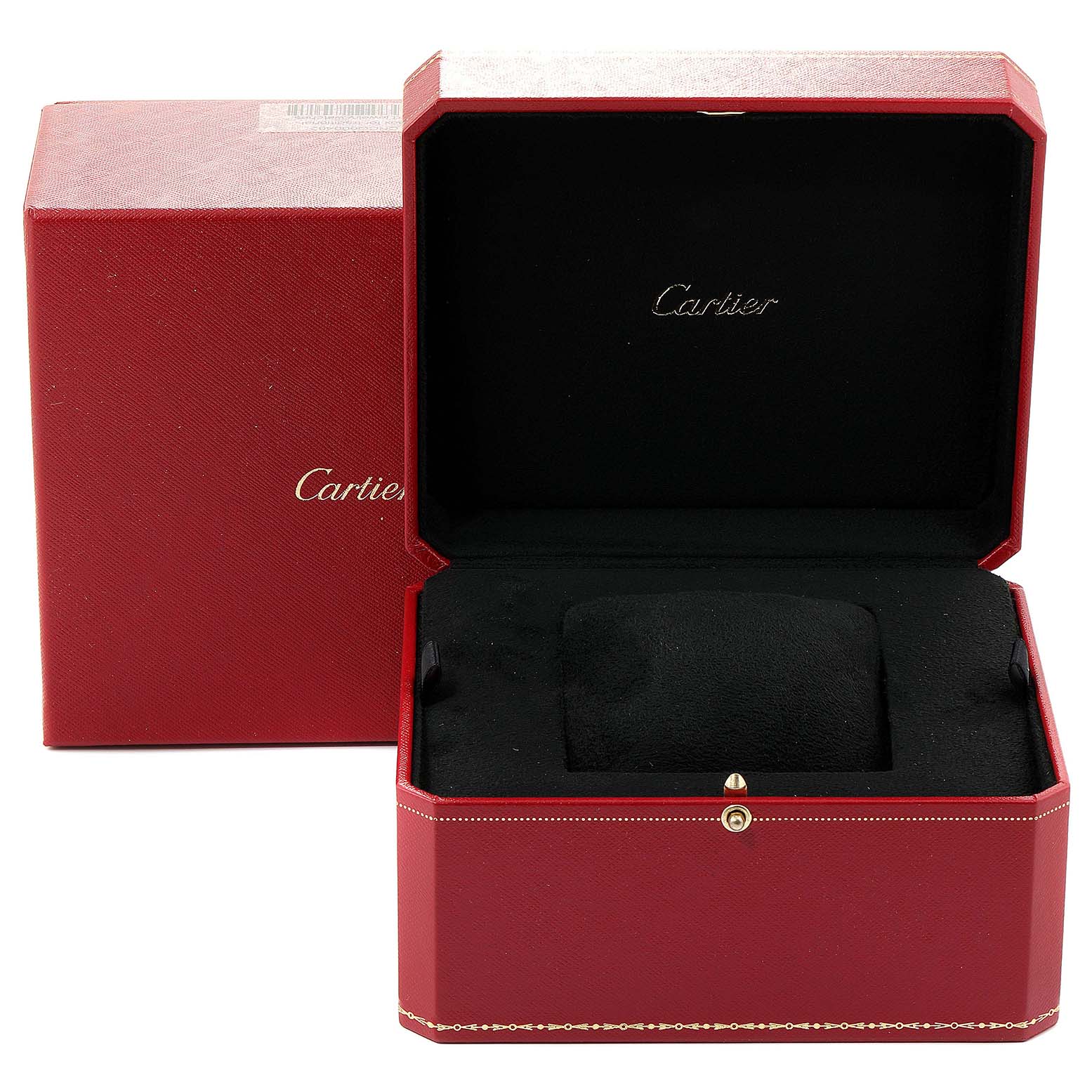 This image shows an open Cartier box for the Tank Anglaise watch, displaying its interior and the Cartier brand.