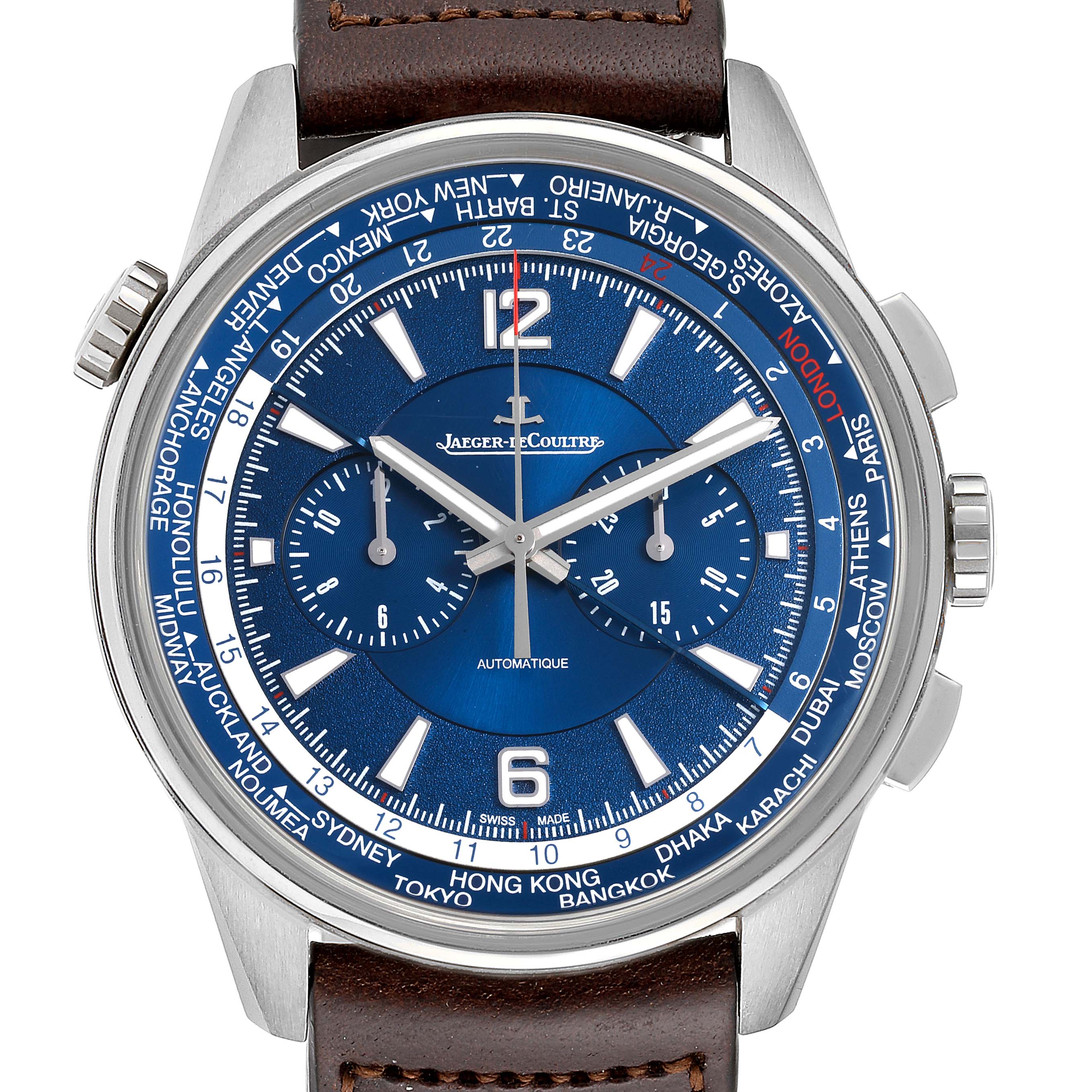 Jaeger Lecoultre Polaris World Time Blue Dial Titanium Mens Watch 844.t ...