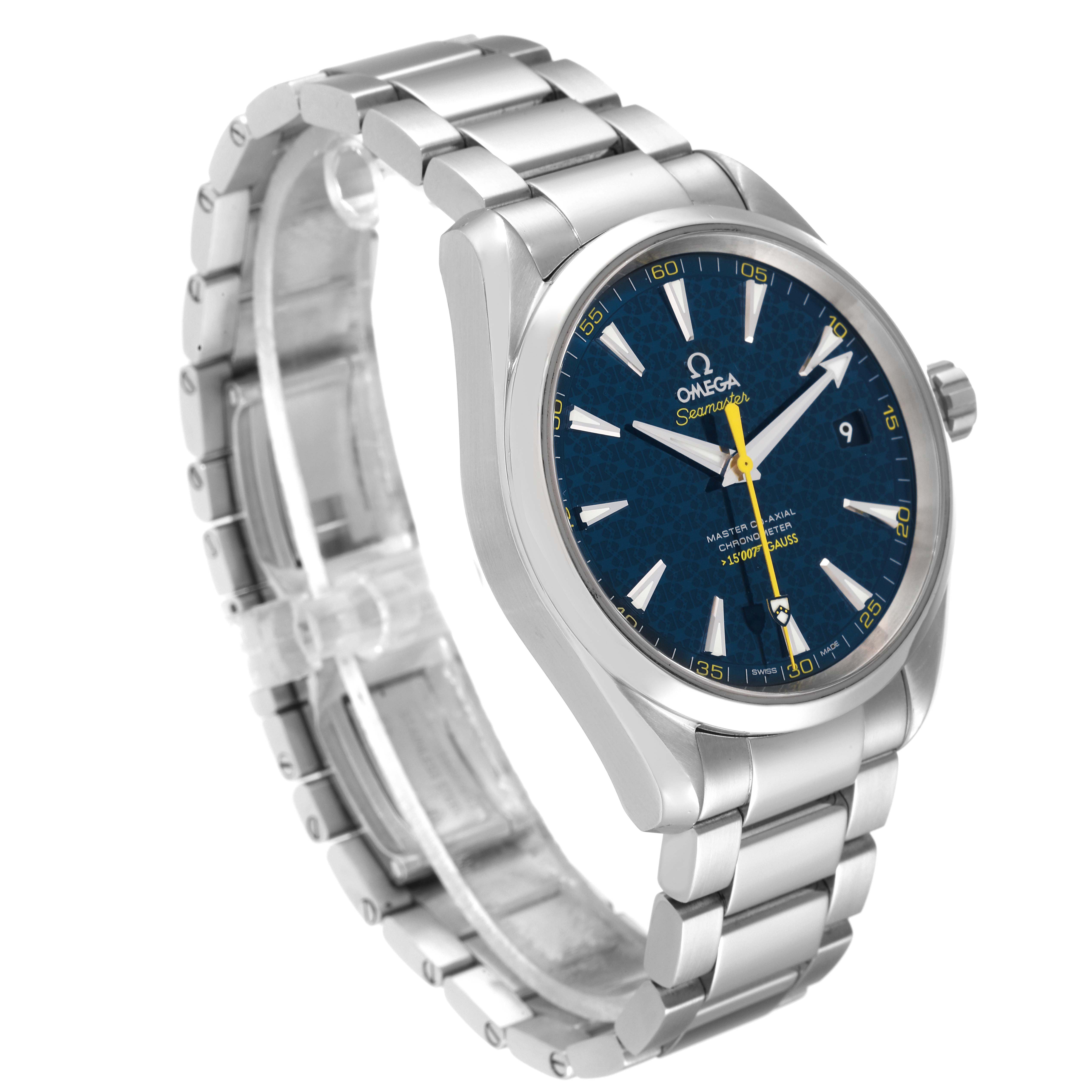 The image shows the Omega Aqua Terra 231.10.42.21.03.004 Men
s Stainless Steel Blue Dial 231.10.42.21.03.004 Men
s Stainless Steel Blue Dial watch at a three-quarter view, highlighting the face, bezel, and bracelet.