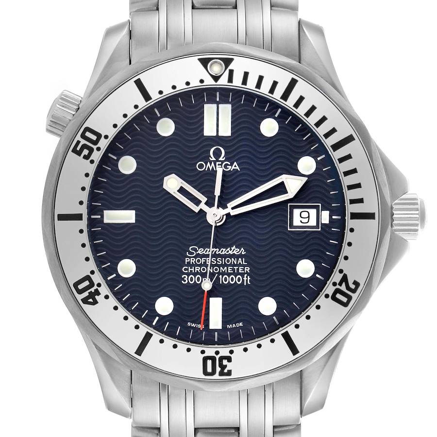 The Omega Seamaster model 2532.80.00 watch is shown from a front angle, displaying the dial, bezel, crown, and part of the bracelet.