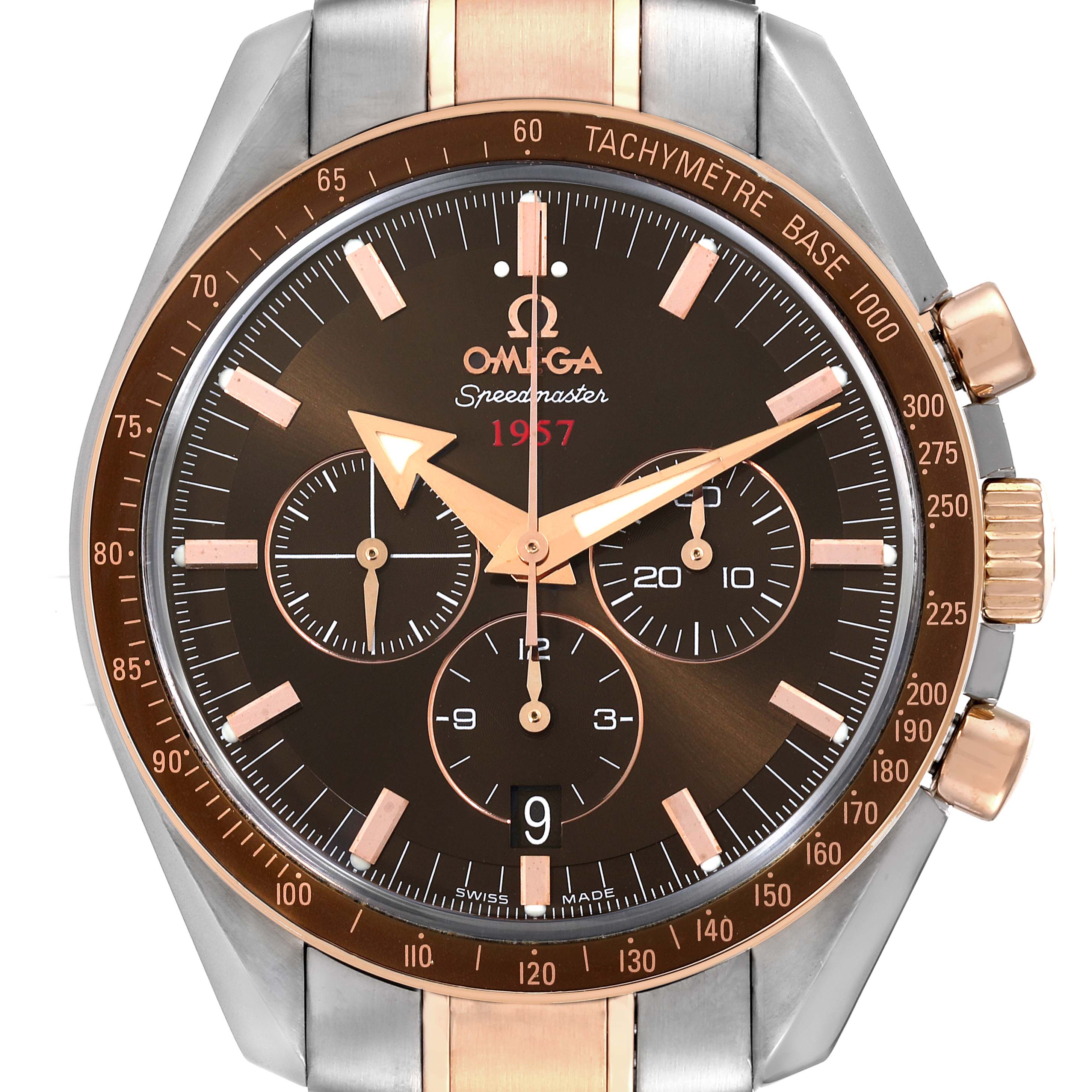 Omega Speedmaster Broad Arrow Steel Rose Gold Mens Watch 321.90.42.50