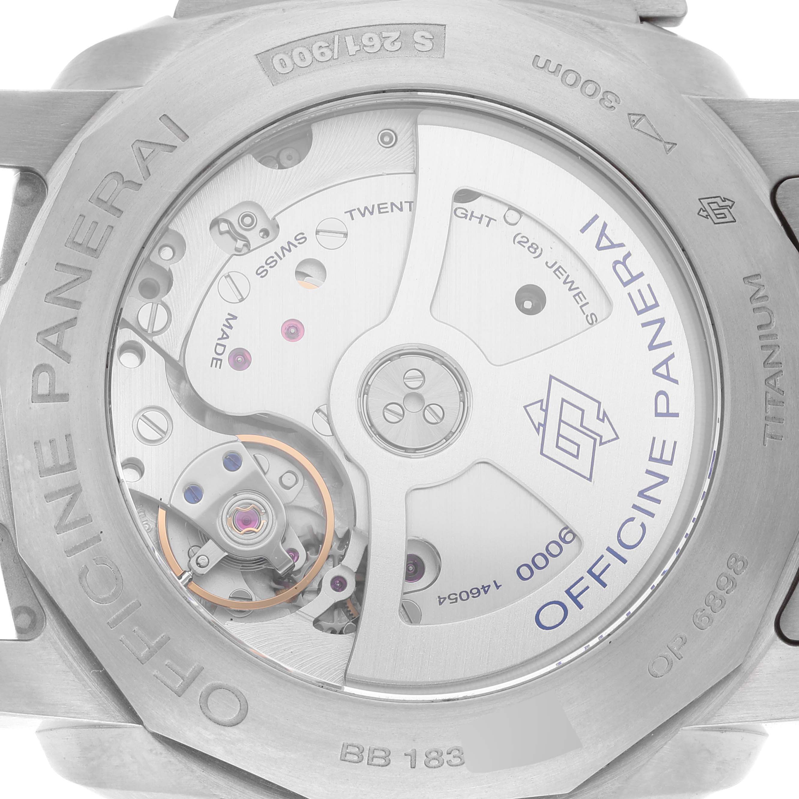 This is the back view of a Panerai Luminor PAM00352 Men's Titanium Brown Dial PAM00352 Men's Titanium Brown Dial watch, showing the intricate mechanical movement and components.