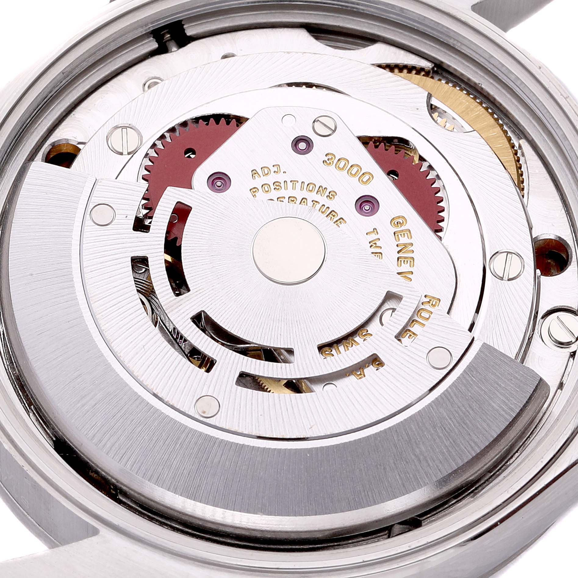 The image shows the internal movement mechanism of the Rolex Air-King 14000 Men's Stainless Steel Blue Dial 14000 Men's Stainless Steel Blue Dial watch from a close-up angle.