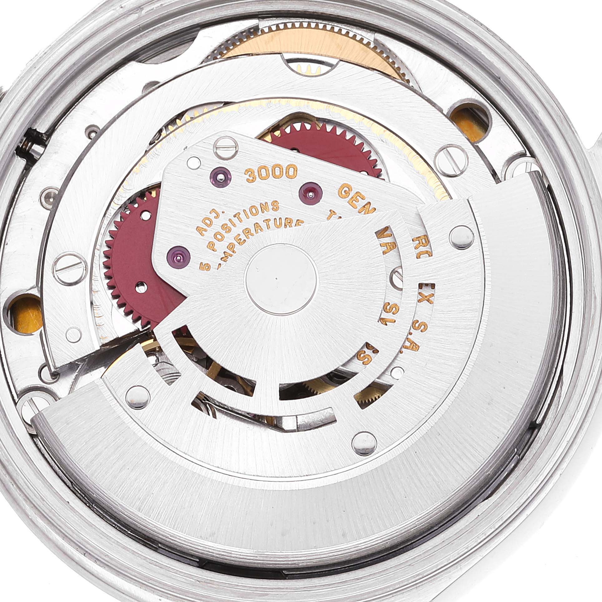 This image shows a close-up of the movement mechanism in a Rolex Air-King 14000 Men's Stainless Steel Blue Dial 14000 Men's Stainless Steel Blue Dial watch.