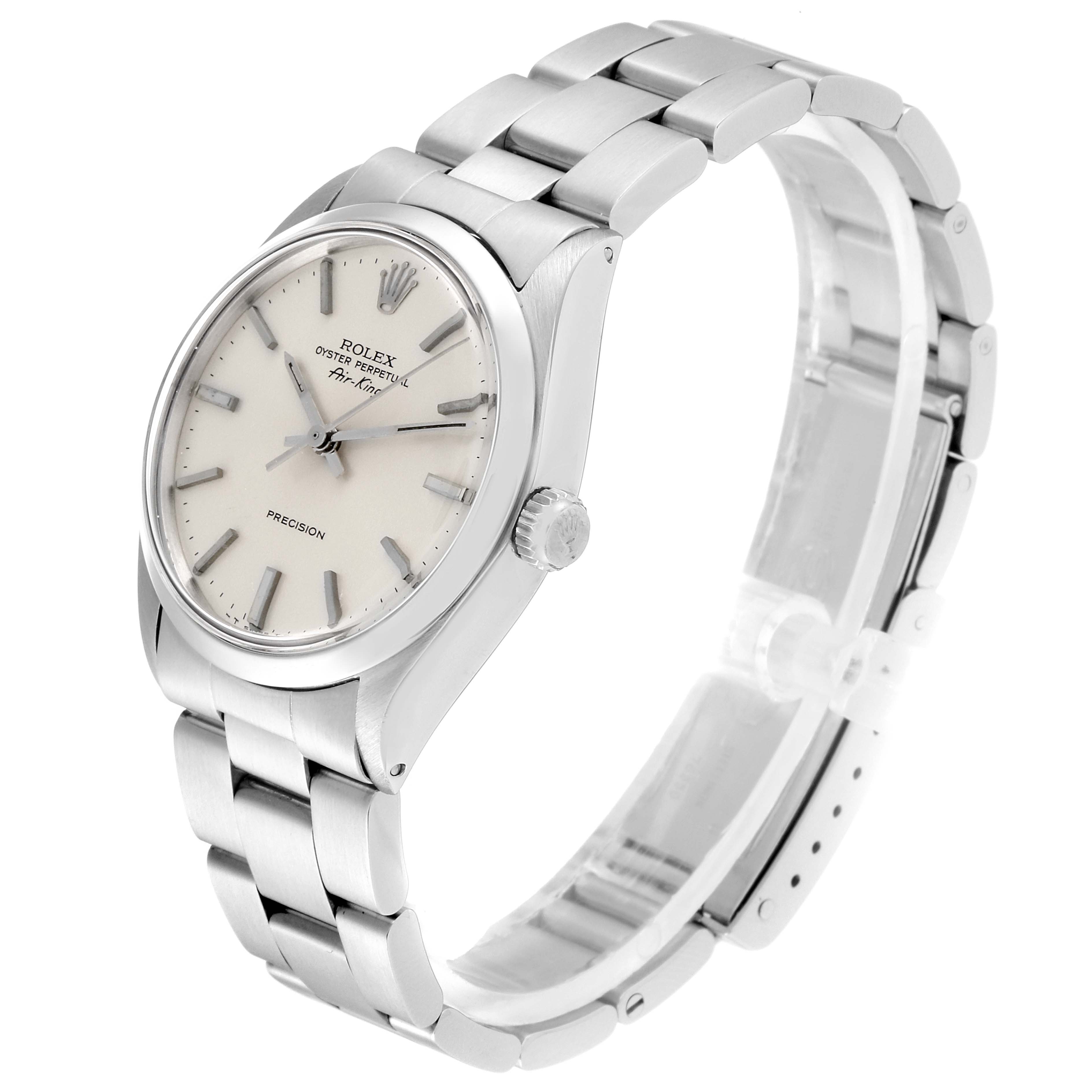 The Rolex Vintage Collection 5500 Men's Stainless Steel Silver Dial 5500 Men's Stainless Steel Silver Dial watch is shown at a three-quarter angle, displaying its face, crown, and bracelet.