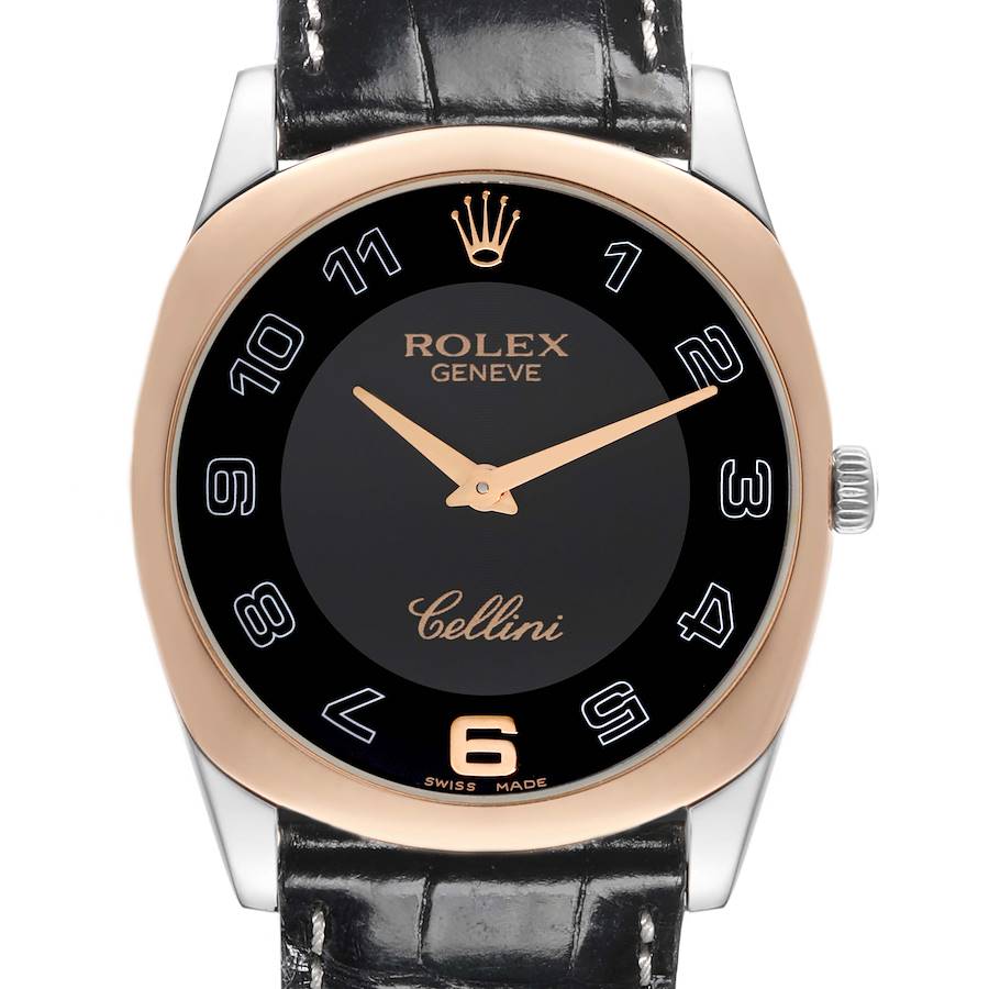 Rolex Cellini Danaos White Rose Gold Black Dial Mens Watch 4233 SwissWatchExpo