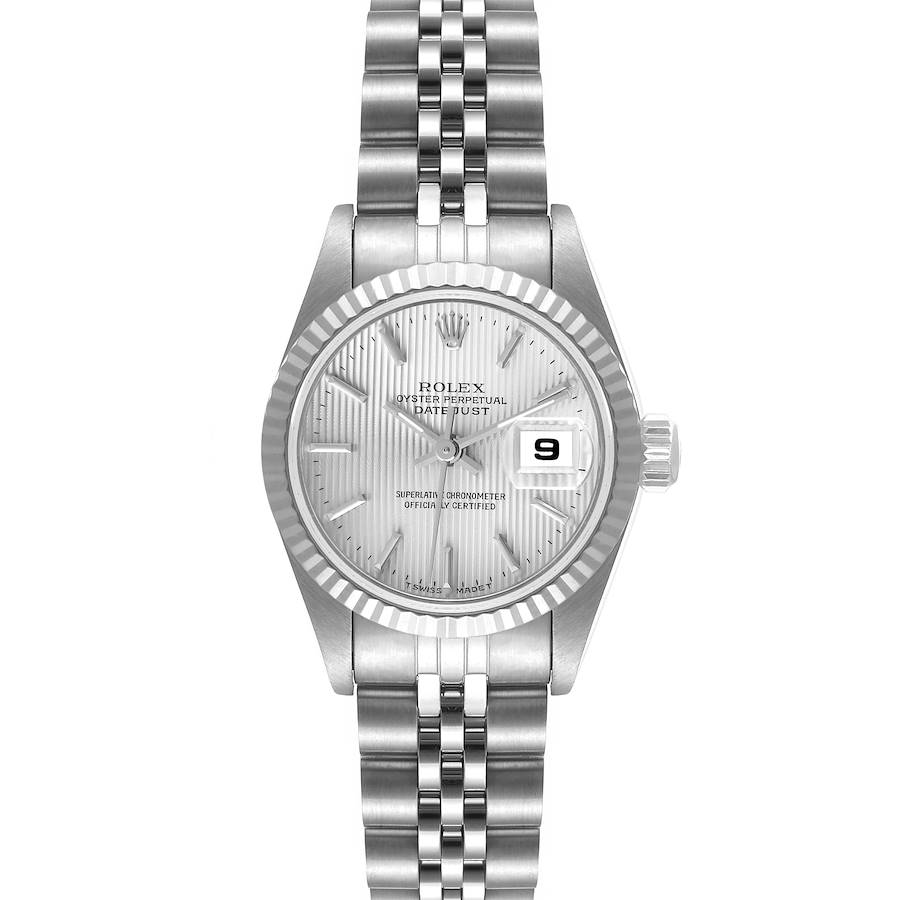 Rolex Datejust 26 Steel White Gold Silver Tapestry Dial Ladies Watch 79174 SwissWatchExpo