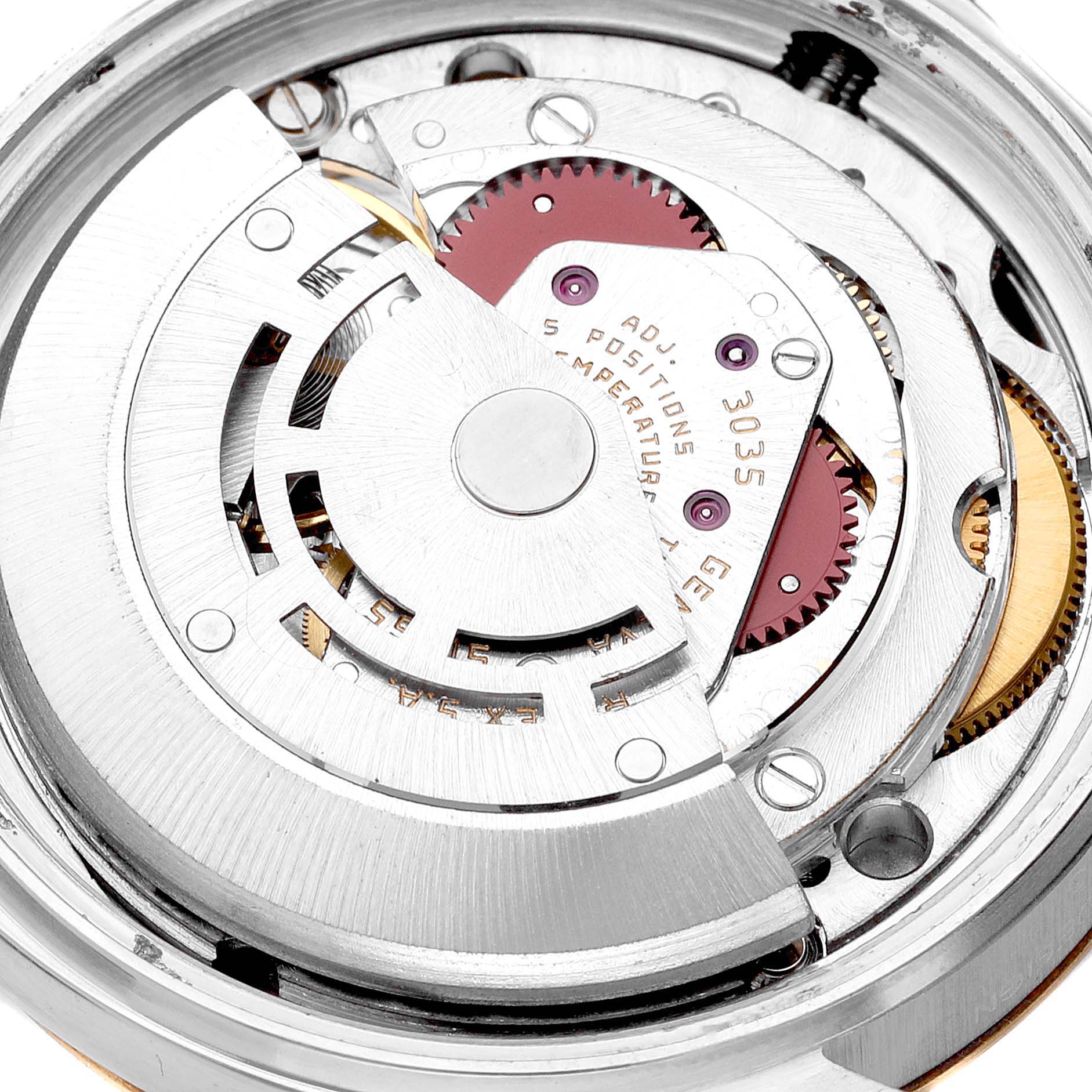 The image shows the intricate inner movement mechanism of the Rolex Vintage Collection 16013 Men's Steel and Gold (two tone) Champagne Dial 16013 Men's Steel and Gold (two tone) Champagne Dial model watch.