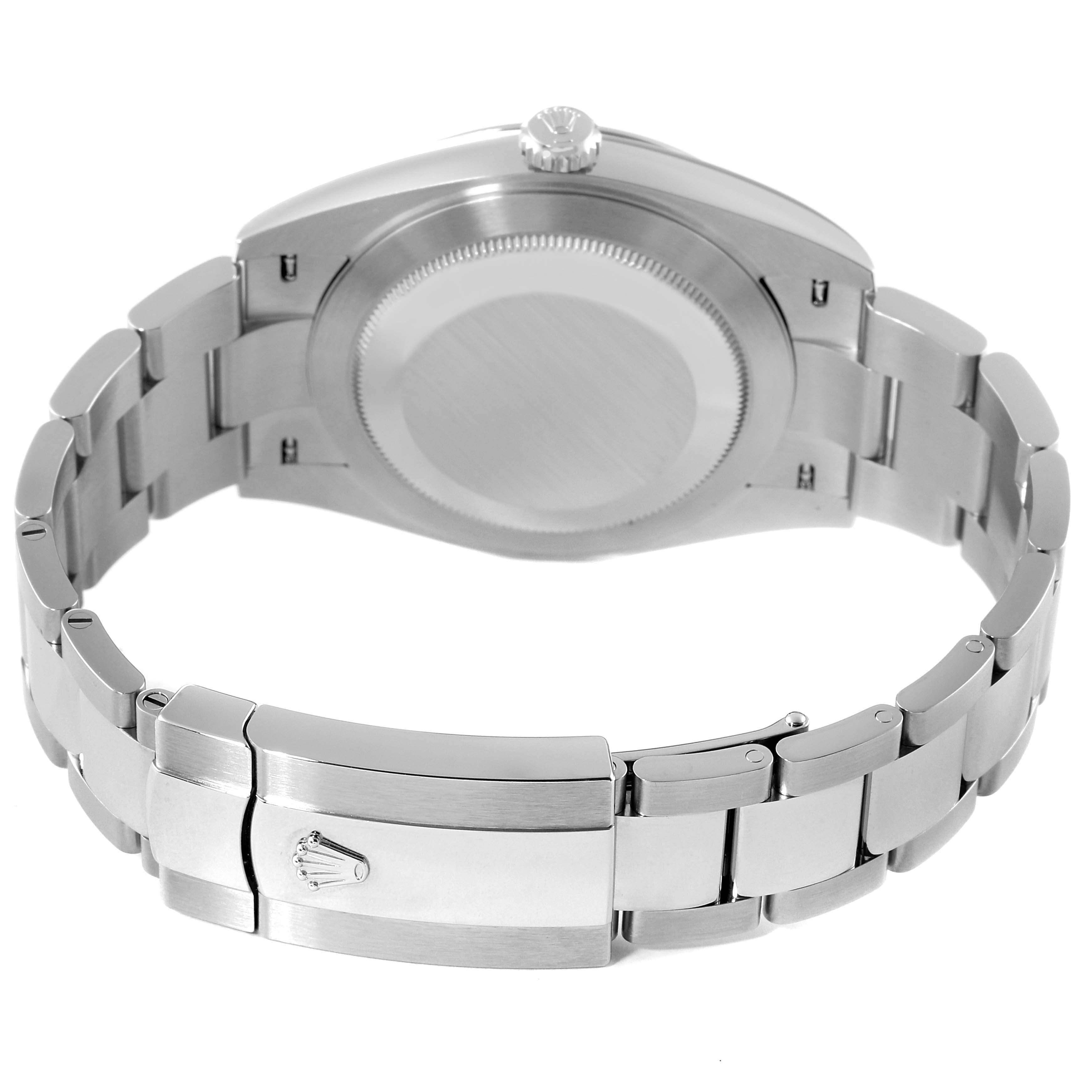 The image shows the back case and clasp of the Rolex Datejust 41 126300 Men's Stainless Steel Silver Dial 126300 Men's Stainless Steel Silver Dial watch, showcasing its bracelet and crown logo.