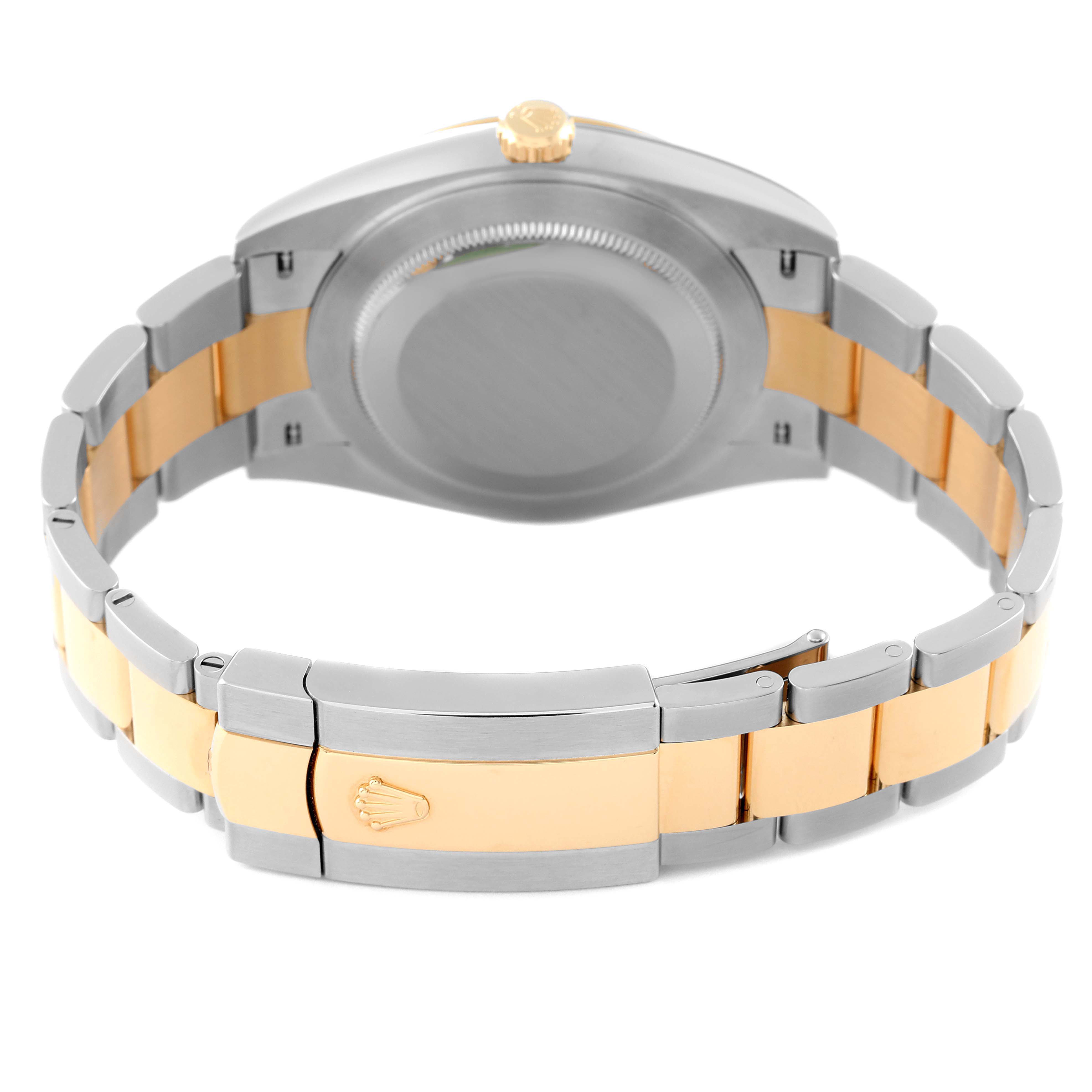 The image shows the back view of the Rolex Datejust 41 126303 Men's Steel and Gold (two tone) Black Dial 126303 Men's Steel and Gold (two tone) Black Dial, highlighting the bracelet and clasp.