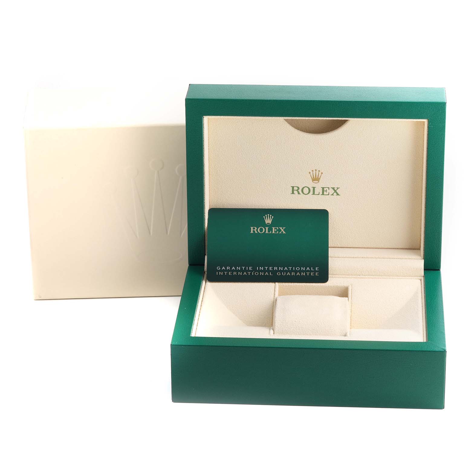The image shows the packaging, inner box, and guarantee card for a Rolex Datejust 41 126303 Men's Steel and Gold (two tone) White Dial 126303 Men's Steel and Gold (two tone) White Dial watch.