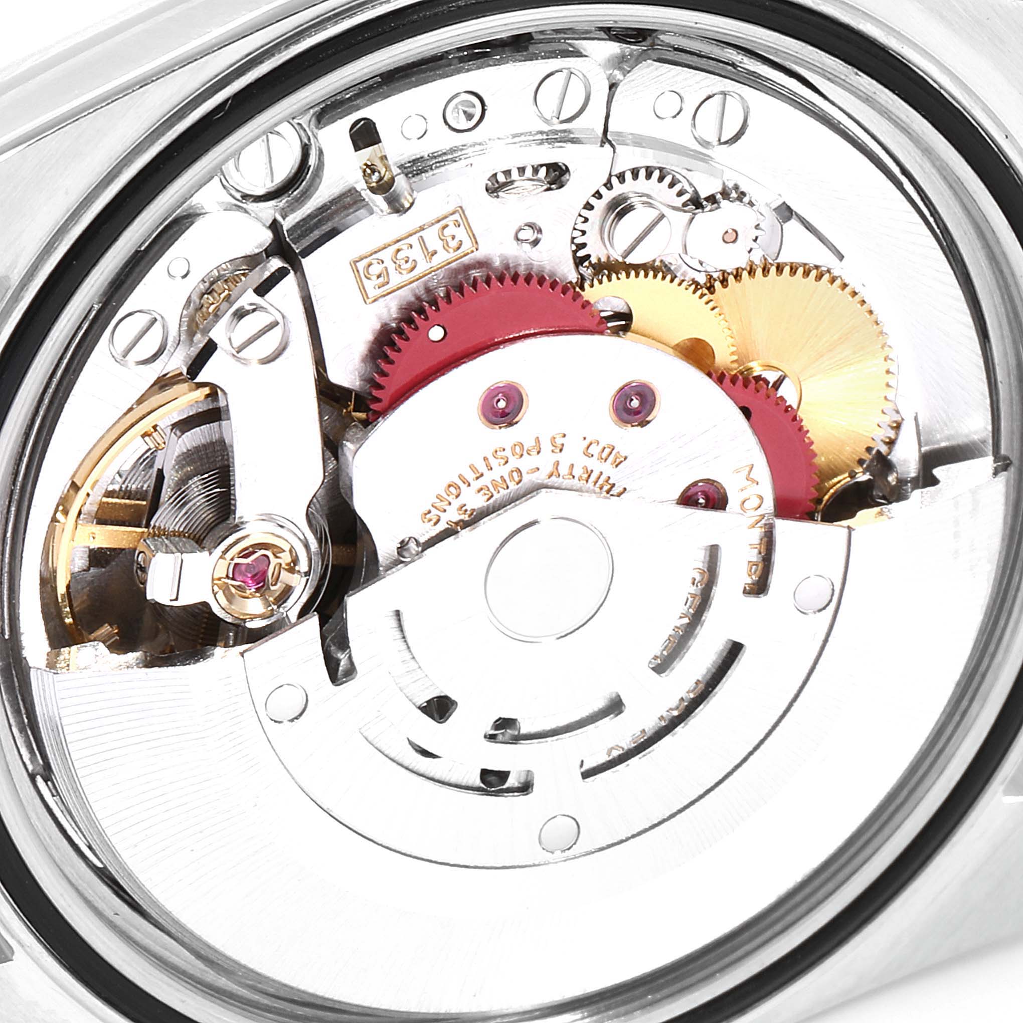 The image shows the internal mechanical movement of a Rolex Datejust 16234 Men's Stainless Steel Silver Dial 16234 Men's Stainless Steel Silver Dial watch, captured from the back.