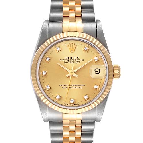 Photo of Rolex Datejust Midsize 31 Steel Yellow Gold Diamond Ladies Watch 68273 4 LINKS ADDED