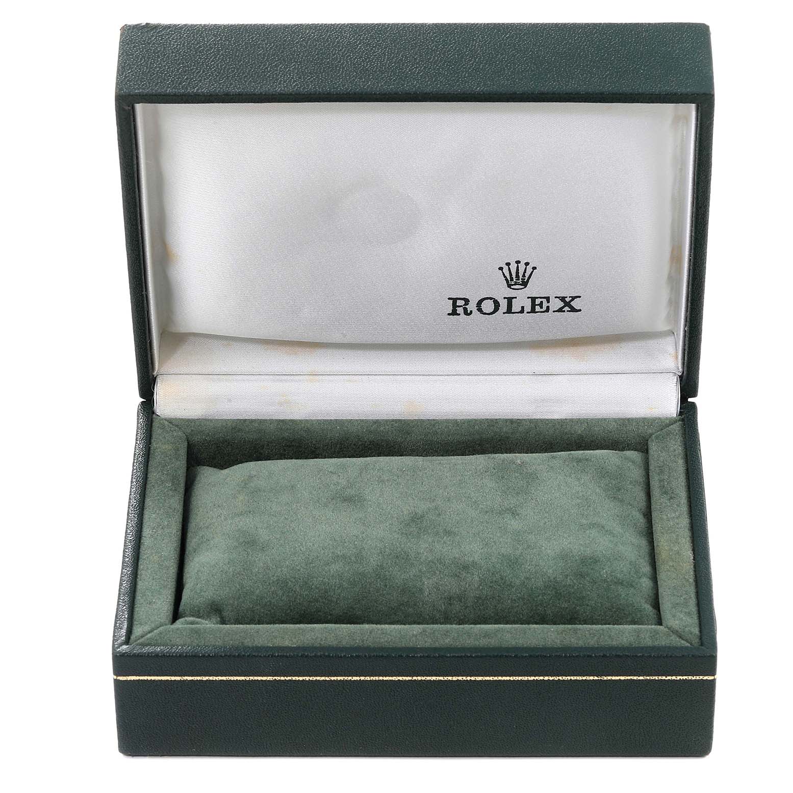 The image shows an open Rolex Datejust 68273 Women's Steel and Gold (two tone) Champagne Dial 68273 Women's Steel and Gold (two tone) Champagne Dial watch box with the Rolex logo inside the lid.