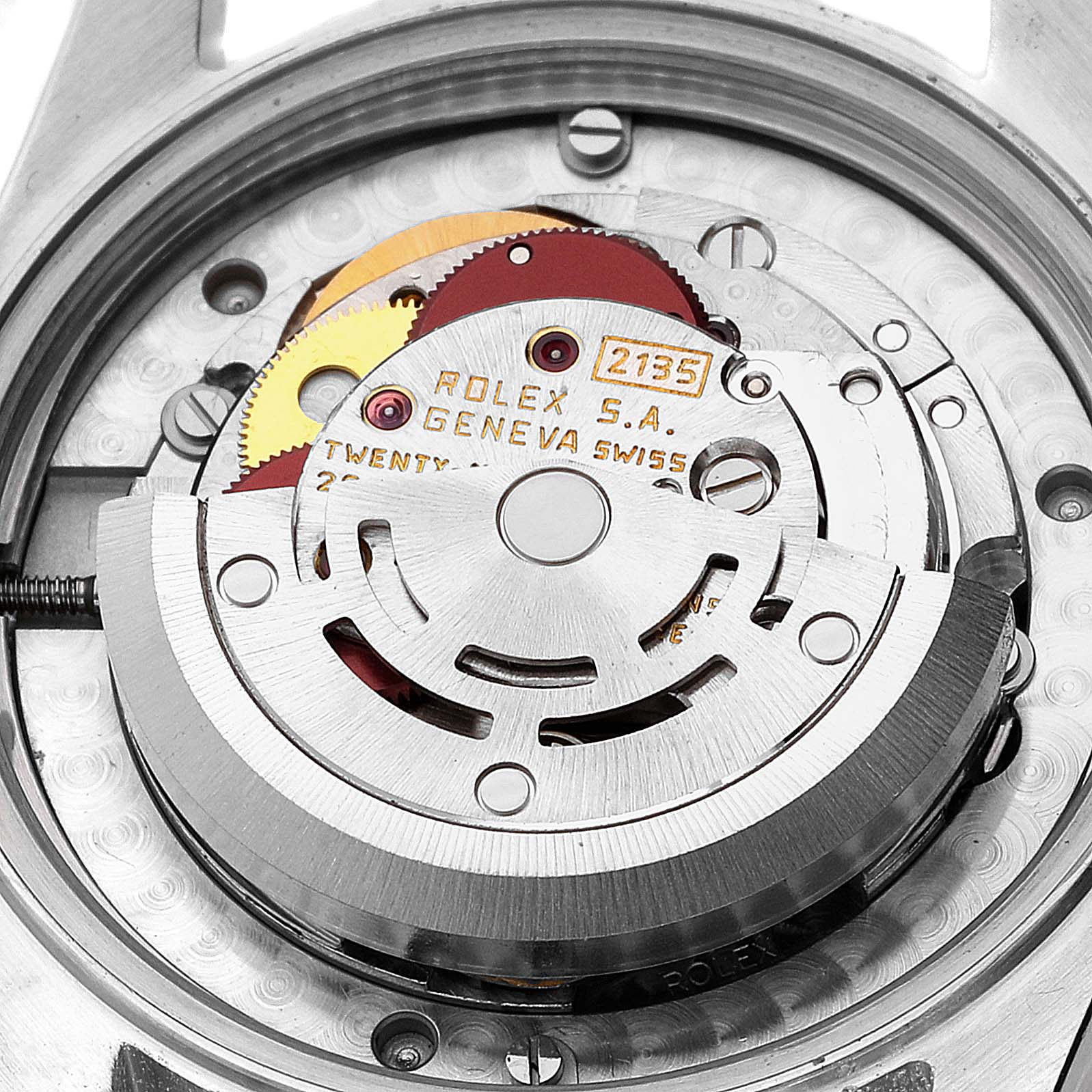 This image shows the internal mechanism of a Rolex Datejust 68273 Women's Steel and Gold (two tone) Champagne Dial 68273 Women's Steel and Gold (two tone) Champagne Dial watch from a top-down view.