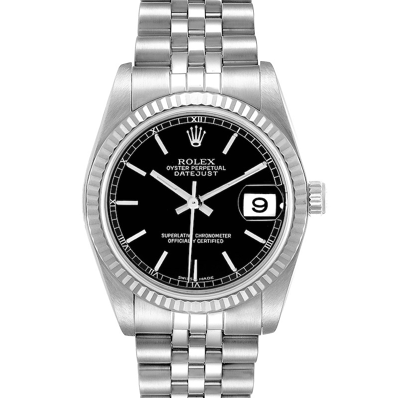 Rolex Datejust Midsize Steel White Gold Black Dial Ladies Watch 78274 SwissWatchExpo