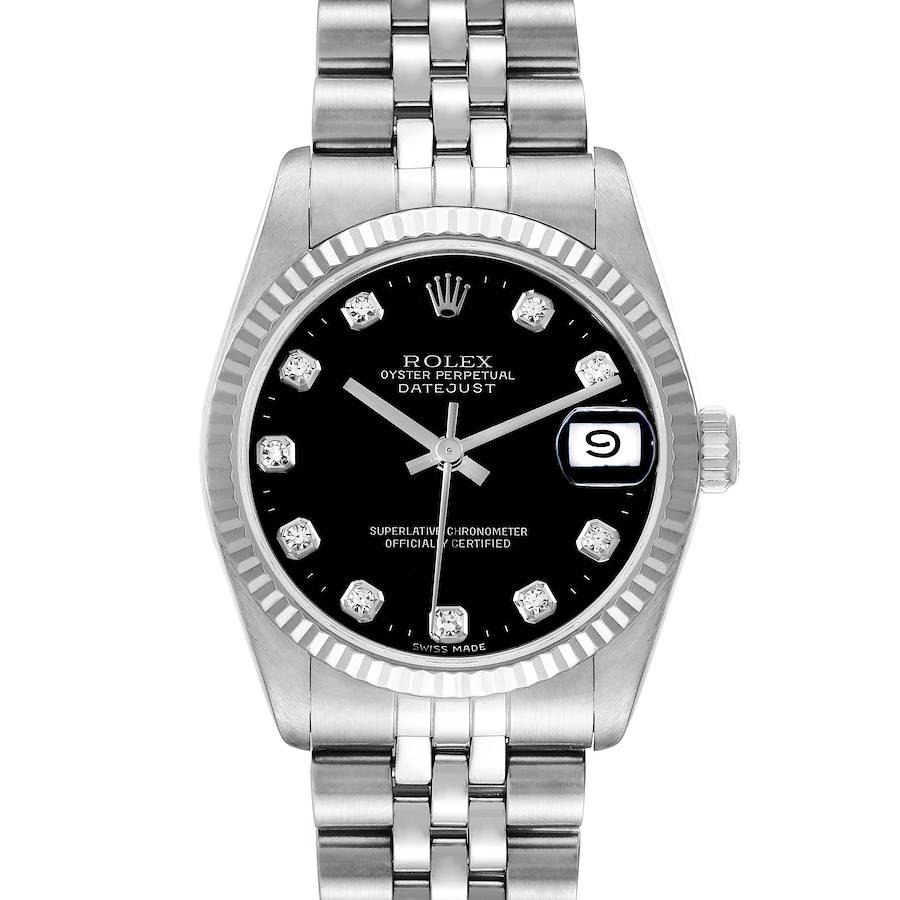 Rolex Datejust Midsize Steel White Gold Diamond Dial Watch 68274 Box Papers SwissWatchExpo
