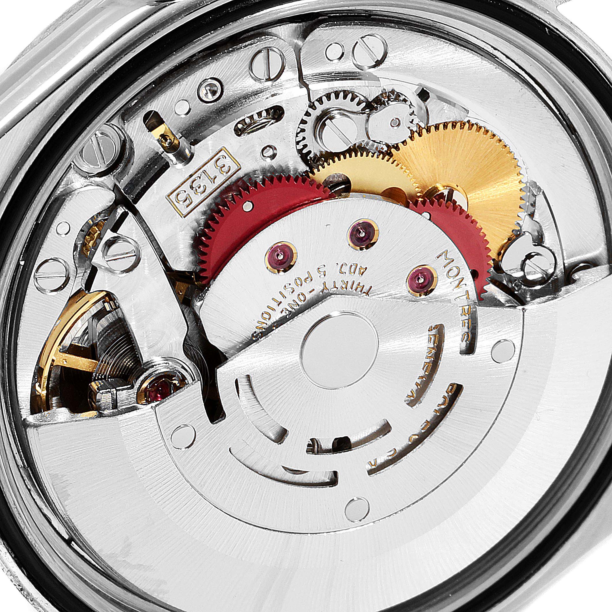 This image shows a close-up, detailed view of the movement mechanism of the Rolex Datejust 16234 Men's Stainless Steel Silver Dial 16234 Men's Stainless Steel Silver Dial watch.
