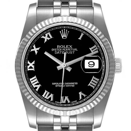 Photo of Rolex Datejust Steel 18K White Gold Black Dial Mens Watch 116234 Box Card