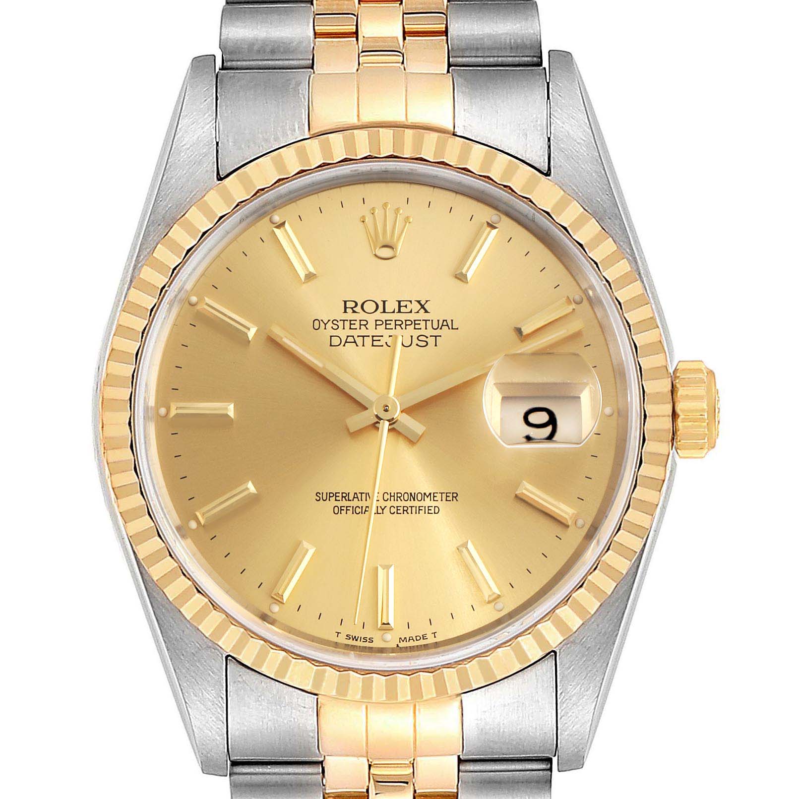 Rolex Datejust Steel 18K Yellow Gold Mens Watch 16233 Box Papers ...