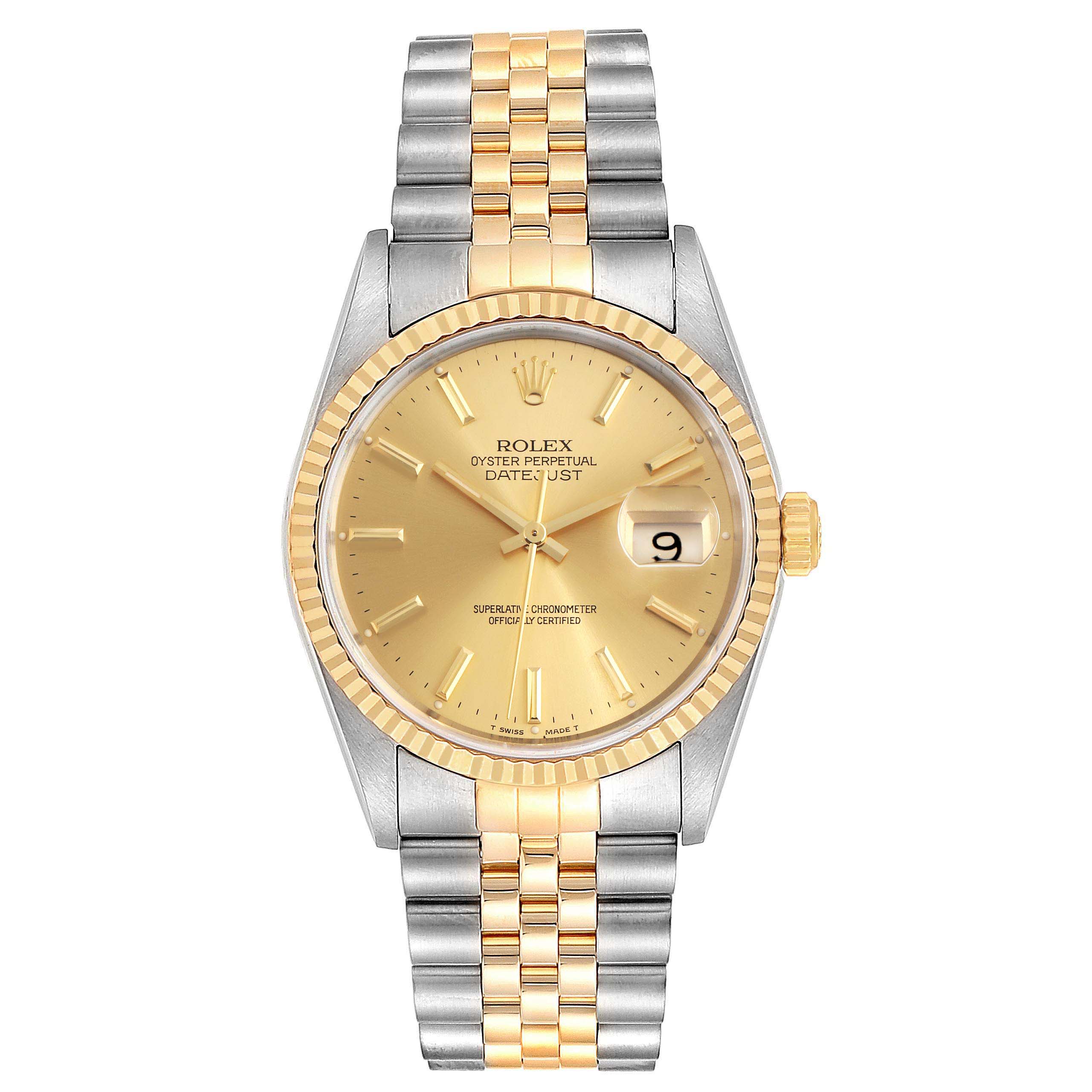 Rolex Datejust Steel 18K Yellow Gold Mens Watch 16233 Box Papers ...