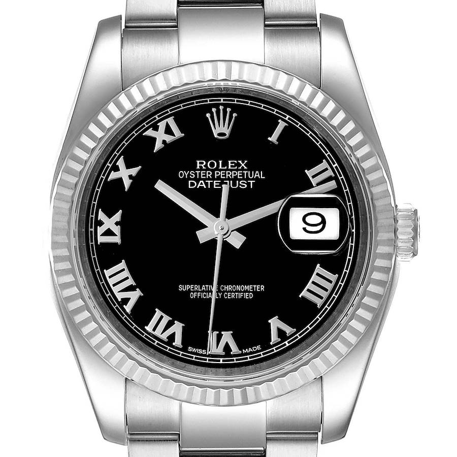 Rolex Datejust Steel White Gold Black Dial Oyster Bracelet Mens Watch 116234 SwissWatchExpo