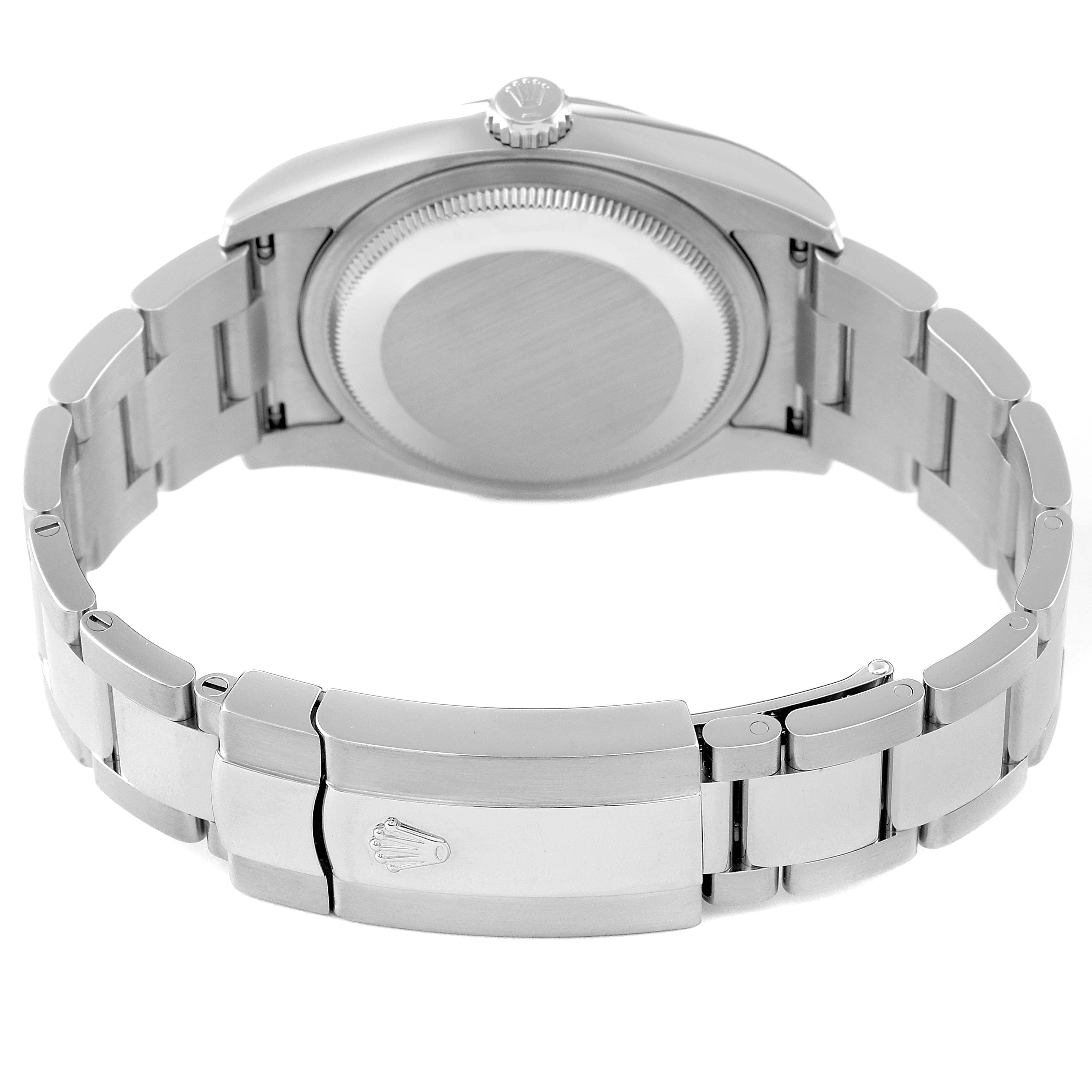 This image shows the back case and bracelet of a Rolex Datejust 116234 Men's Stainless Steel Black Dial 116234 Men's Stainless Steel Black Dial watch from a rear angle.