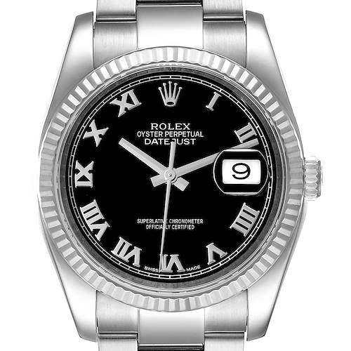 Photo of Rolex Datejust Steel White Gold Black Dial Oyster Bracelet Mens Watch 116234