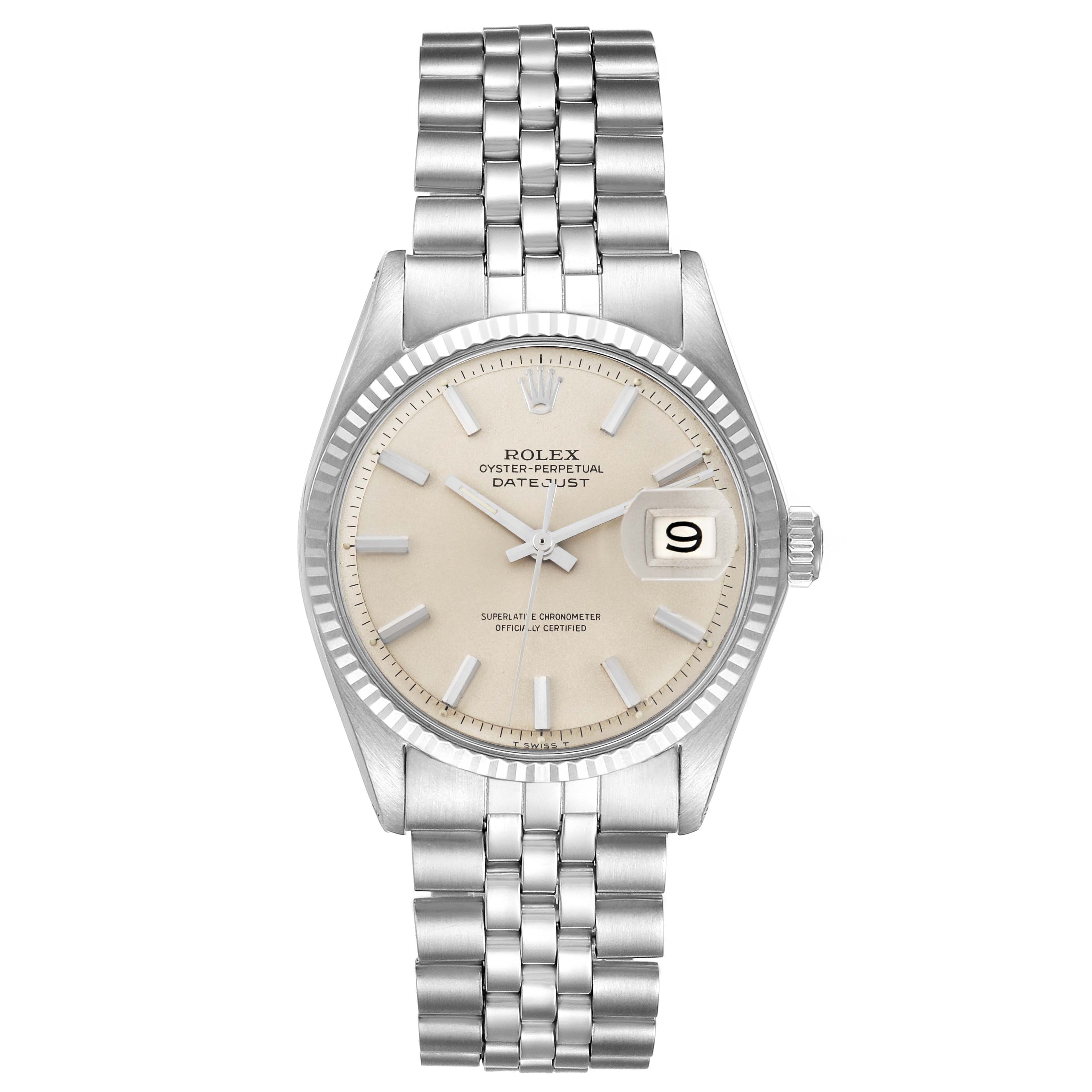 The Rolex Vintage Collection 1601 Men
s Stainless Steel Silver Dial model is shown from a front angle, highlighting the dial, bezel, hands, and bracelet.