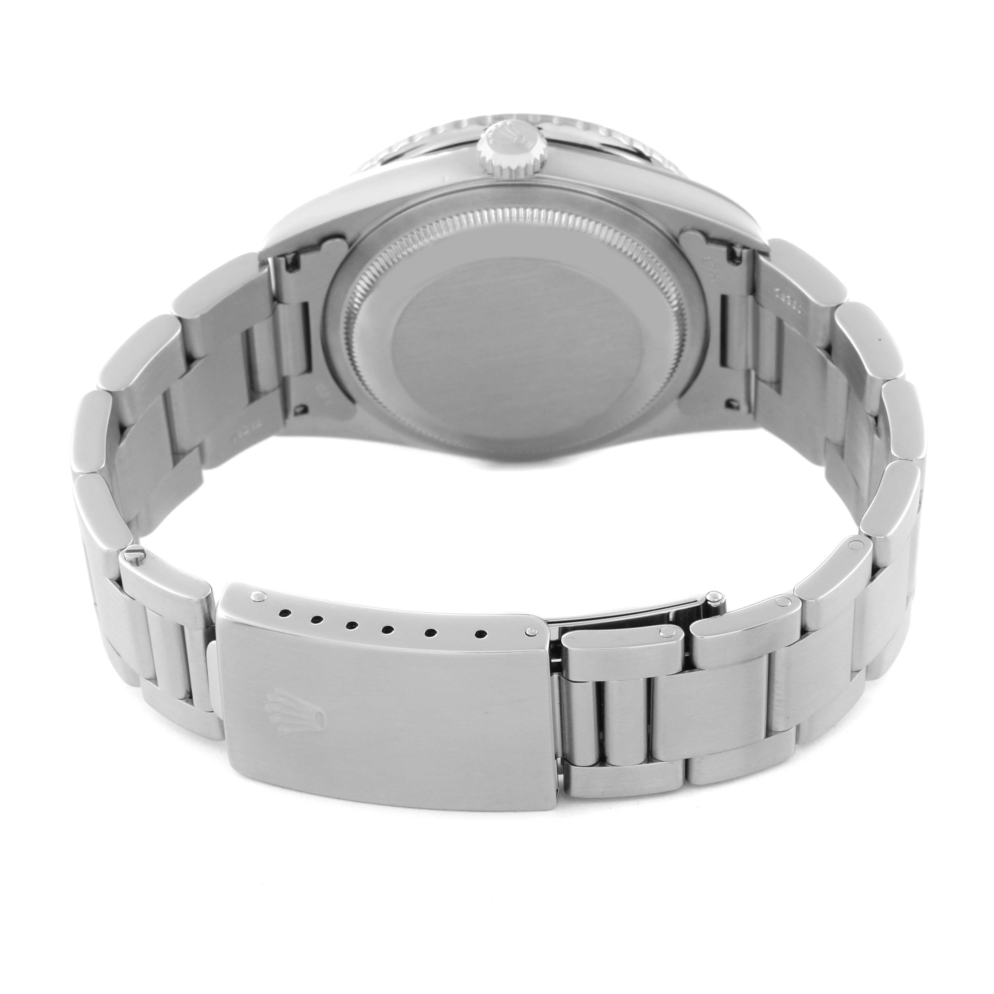 The image shows the back case and clasp of the Rolex Turn-o-Graph 16264 Men's Stainless Steel Black Dial 16264 Men's Stainless Steel Black Dial watch from a rear angle.